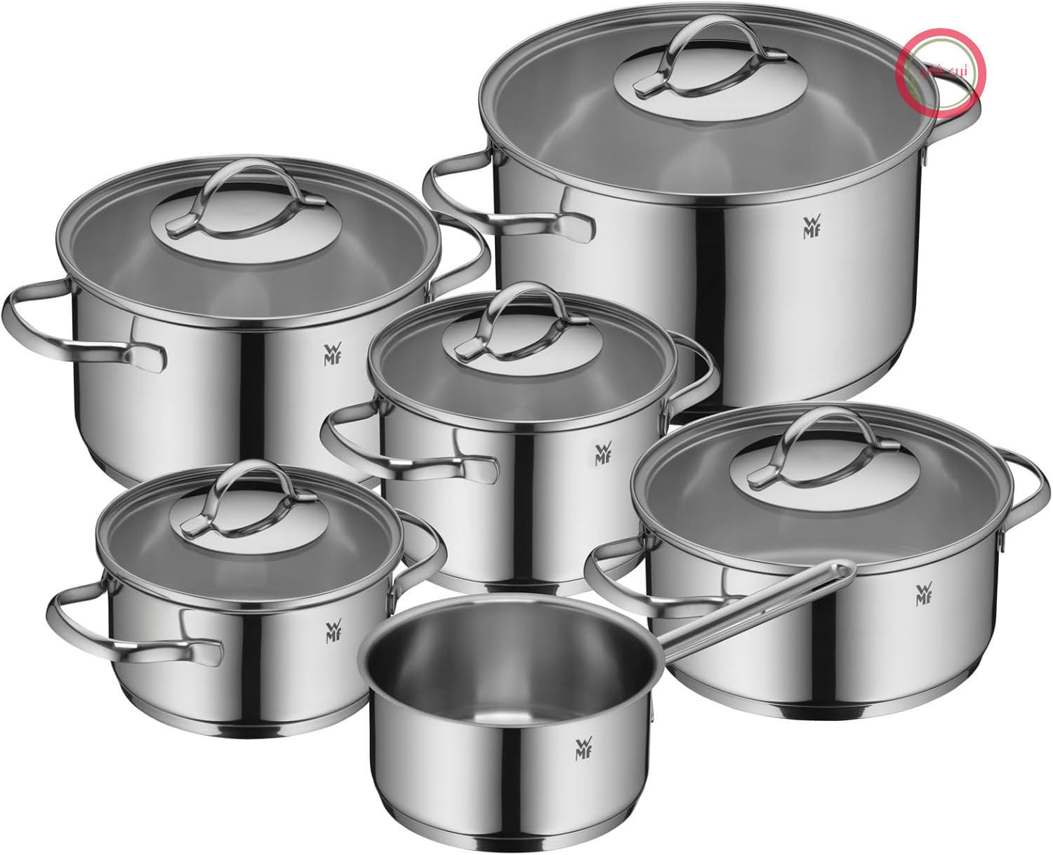 سرویس قابلمه القایی 6 تکه WMF Aparto Advantage، سرویس قابلمه با درب شیشه‌ای، استیل ضد زنگ Cromargan براق، سرویس قابلمه القایی بدون روکش، قابل شستشو در ماشین ظرفشویی (سرویس قابلمه 6 تکه)