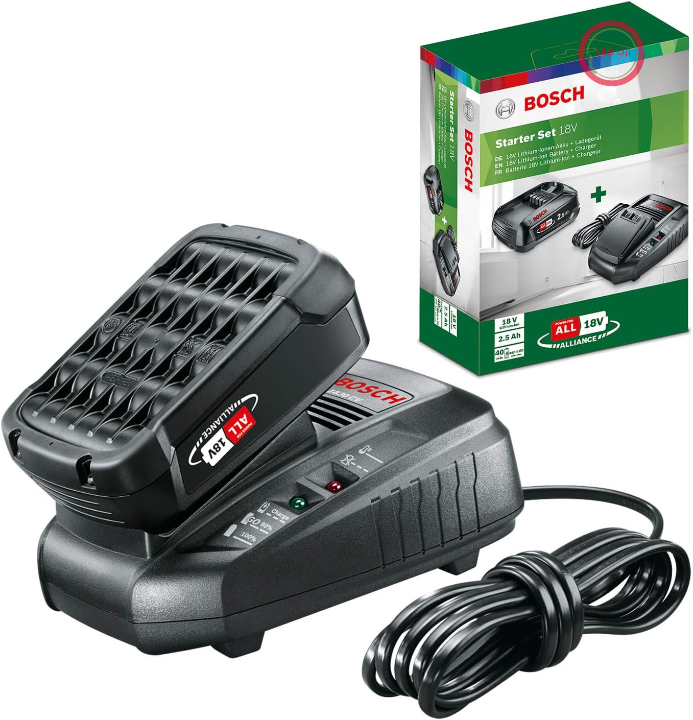باطری و شارژر بوش آلمان Bosch ۲.۵ آمپر ساعت، سیستم ۱۸ ولت، شارژر، داخل جعبه