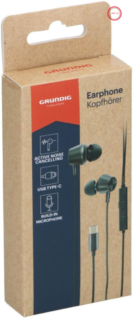 هدفون سیمی Grundig USB-C - هدست با کابل 120 سانتی‌متری - هدفون توگوشی با میکروفون - سازگار با آیفون، سامسونگ و تبلت - ایرباد با قابلیت حذف نویز - مشکی