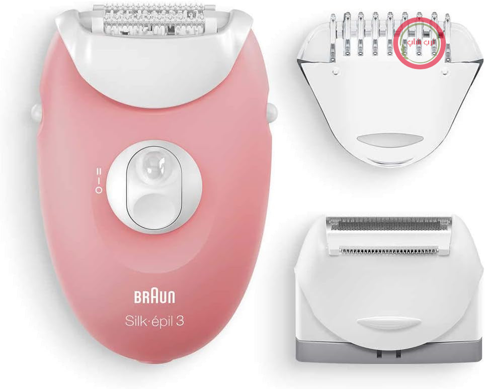 ست زیبایی Braun Silk-épil 3، اپیلاتور زنانه برای رفع موهای زائد، دارای لوازم جانبی برای ریش‌تراش، ماشین اصلاح و ماساژور بدن، 3-440، رنگ فلامینگو/سفید