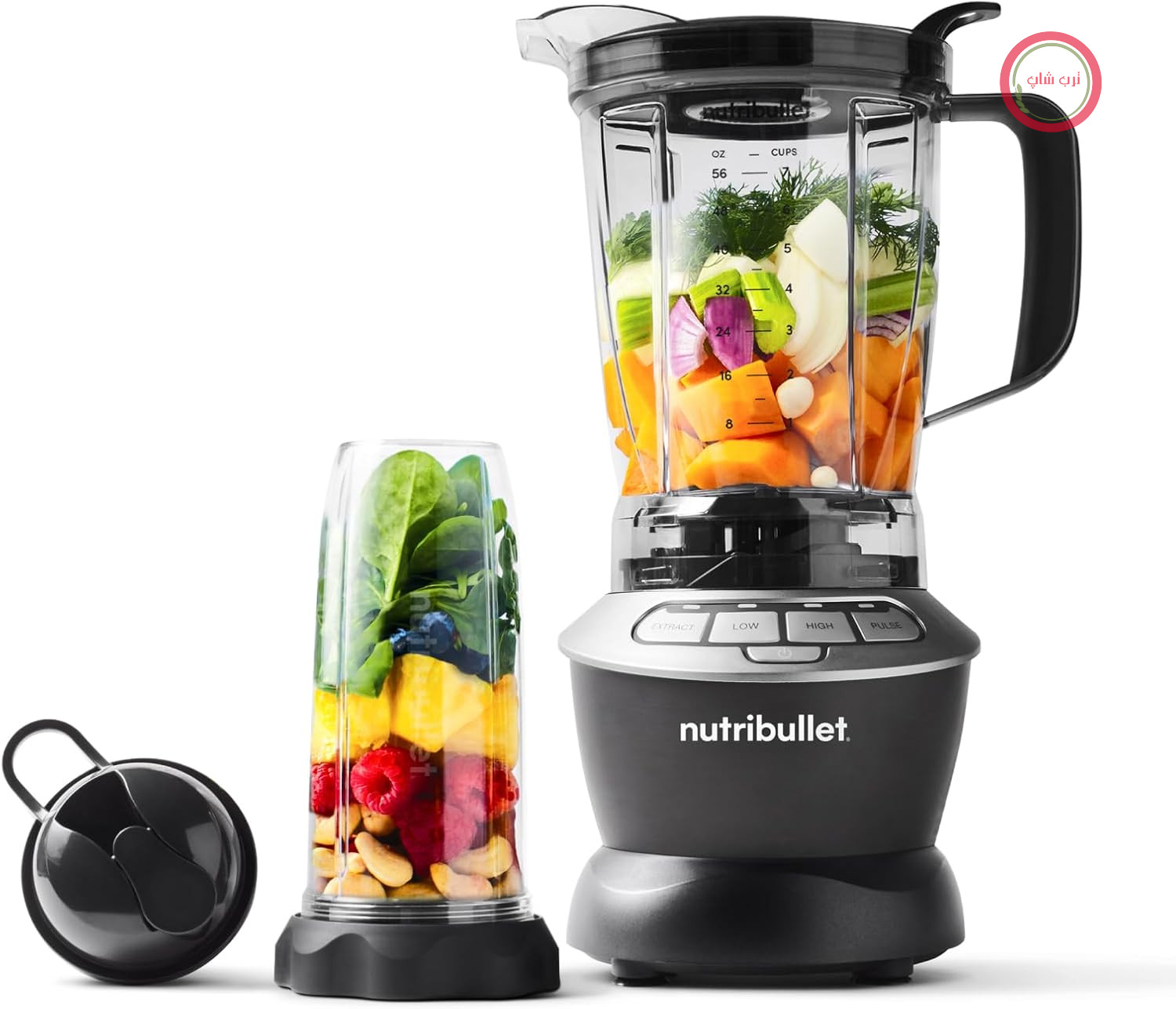 مخلوط کن تمام سایز Nutribullet، همزن برقی، همزن دستی چند منظوره، همزن حرفه ای، قدرت ۱۰۰۰ وات، بشر ۱.۶ لیتری، خاکستری، NBF450DG