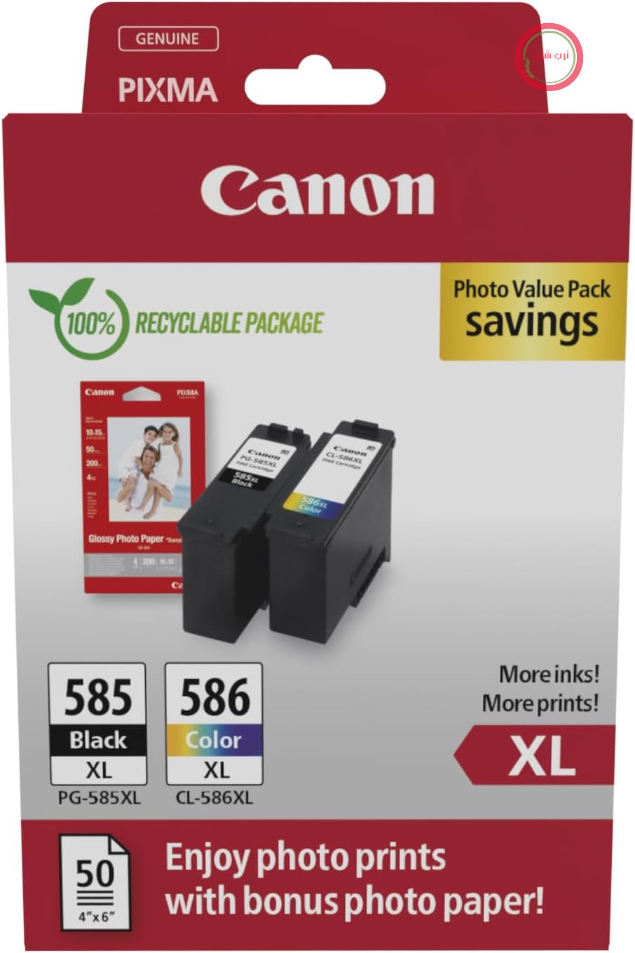 کارتریج‌های جوهر اصلی Canon PG-585XL + CL-586XL FINE XL + کاغذ عکس