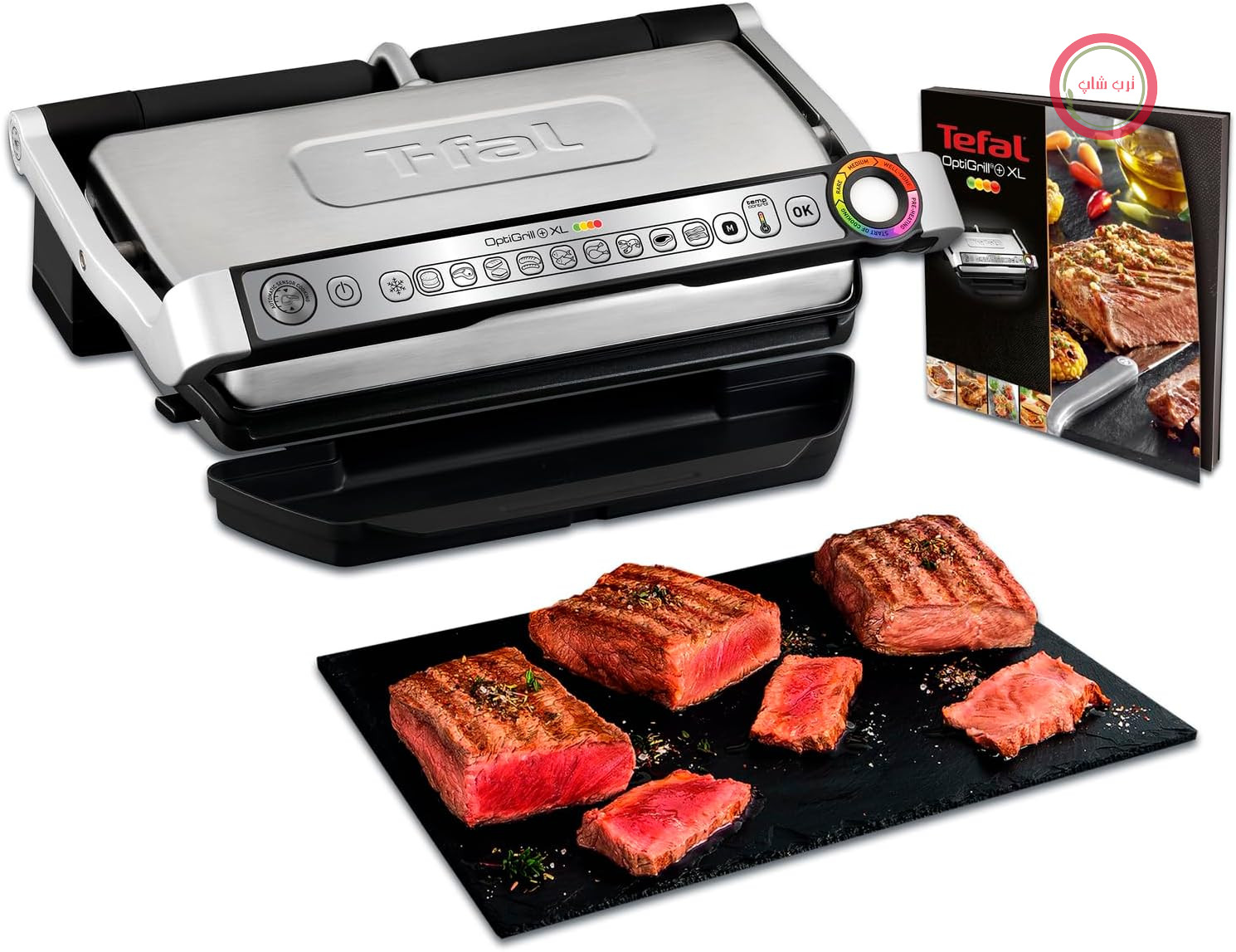 گریل تماسی Tefal OptiGrill+ XL، 9 برنامه، حالت دستی، 200 وات، نشانگر سطح پخت، اندازه‌گیری ضخامت، صفحات XL قابل جدا شدن، گریل برقی، استیل ضد زنگ، GC722D16