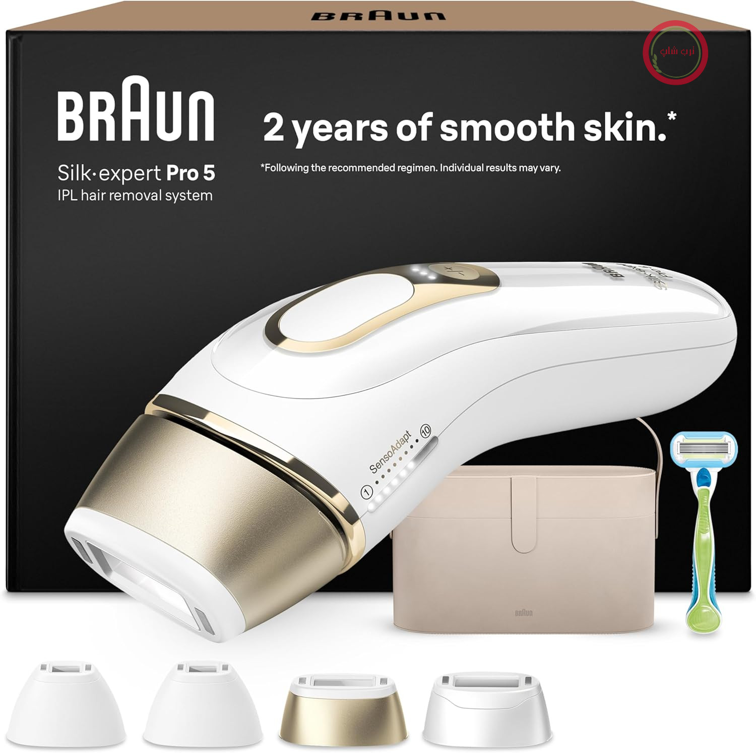 دستگاه رفع موهای زائد Braun IPL مدل Silk·expert Pro 5، مدل PL5342، سفید/طلایی | لیزر جایگزین برای رفع موهای زائد خانگی، رفع دائمی موهای زائد، شامل قاب، تیغ ژیلت Venus و 4 قطعه جانبی