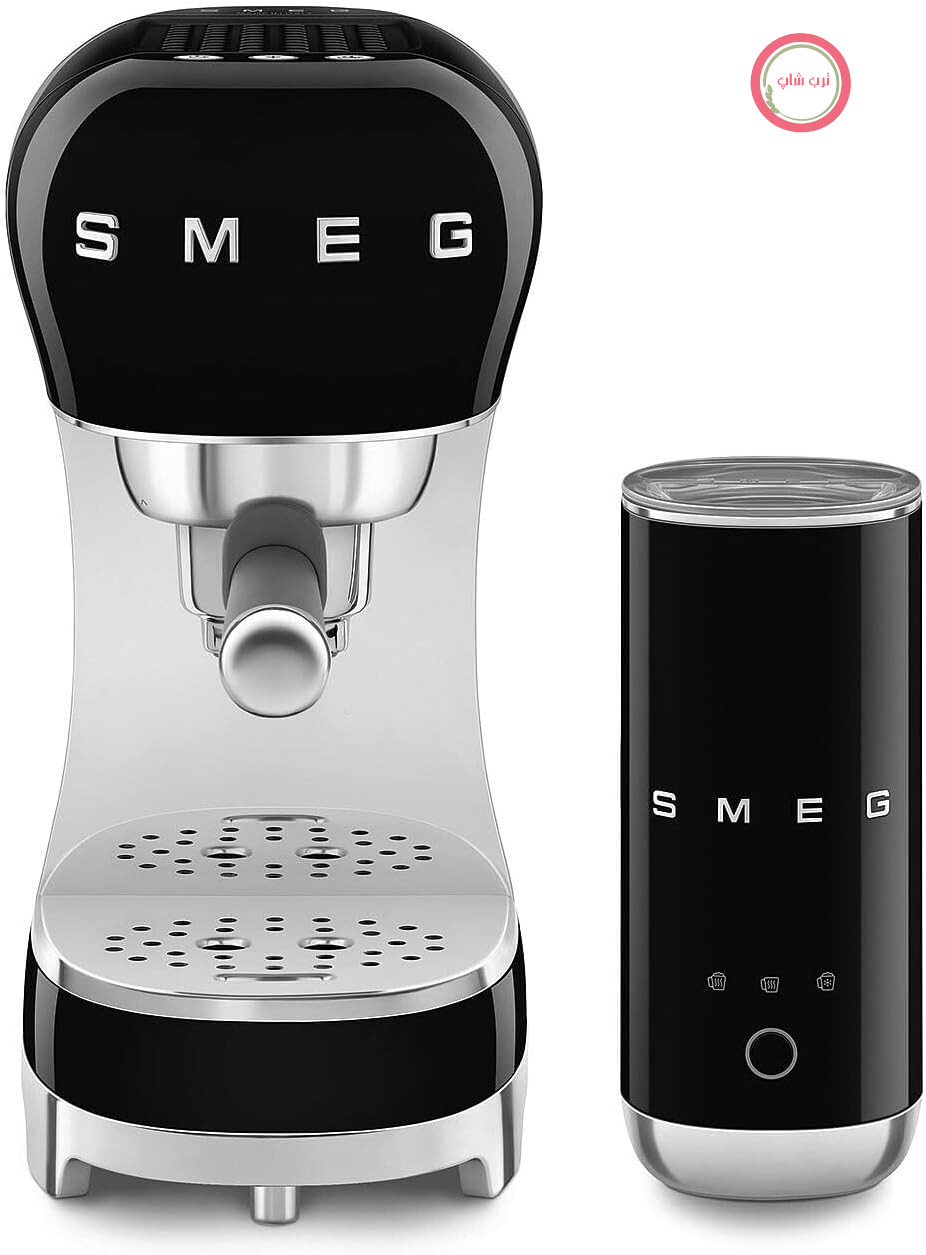 دستگاه اسپرسوساز و کف‌ساز دستی Smeg ECF12BLEU، مشکی | ۳ عملکرد برای کف شیر گرم و سرد، ترموبلاک، پایه فنجان بزرگ و عملکرد دو فنجان، ۱۳۵۰ وات
