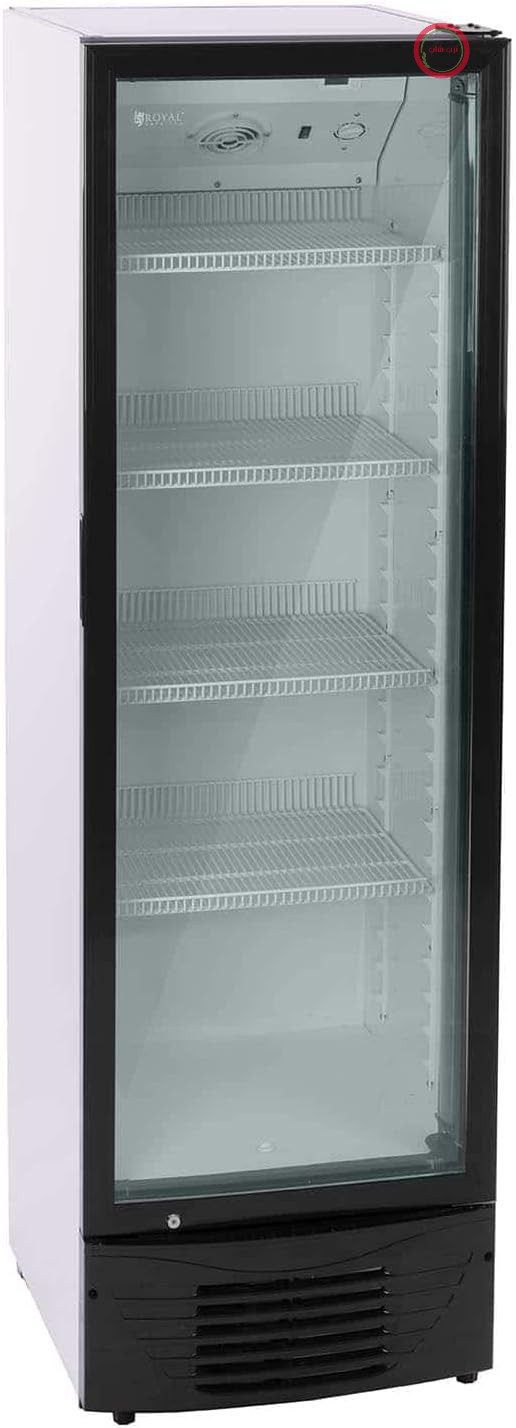 یخچال بطری Royal Catering با درب شیشه‌ای RCGK-B320 (320 لیتر، 210 وات، 4 طبقه، درب لولایی قفل‌دار، محدوده دما 2 تا 8 درجه سانتیگراد) مشکی