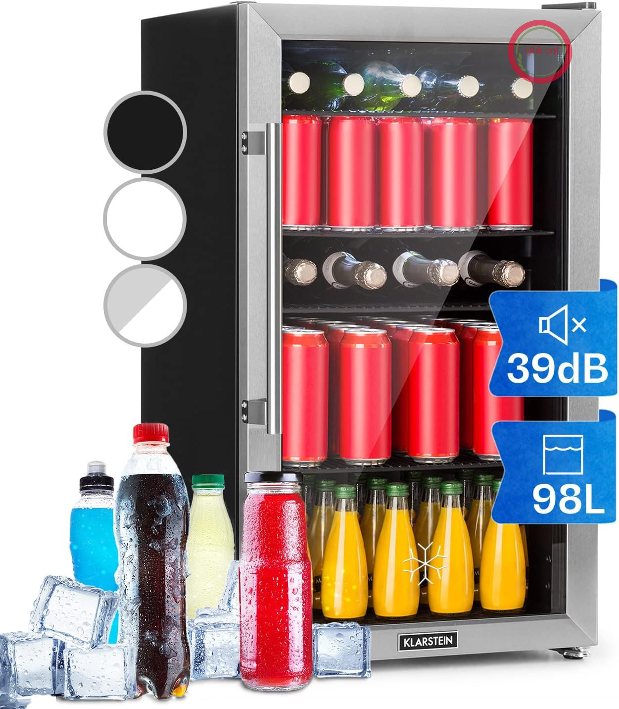 یخچال نوشیدنی Klarstein Beersafe 98L – یخچال با درب شیشه‌ای، مشکی | روشنایی LED، قفسه‌های فلزی قابل جدا شدن، عملکرد بی‌صدا، خنک‌کننده بطری برای نوشیدنی‌ها و قوطی‌ها