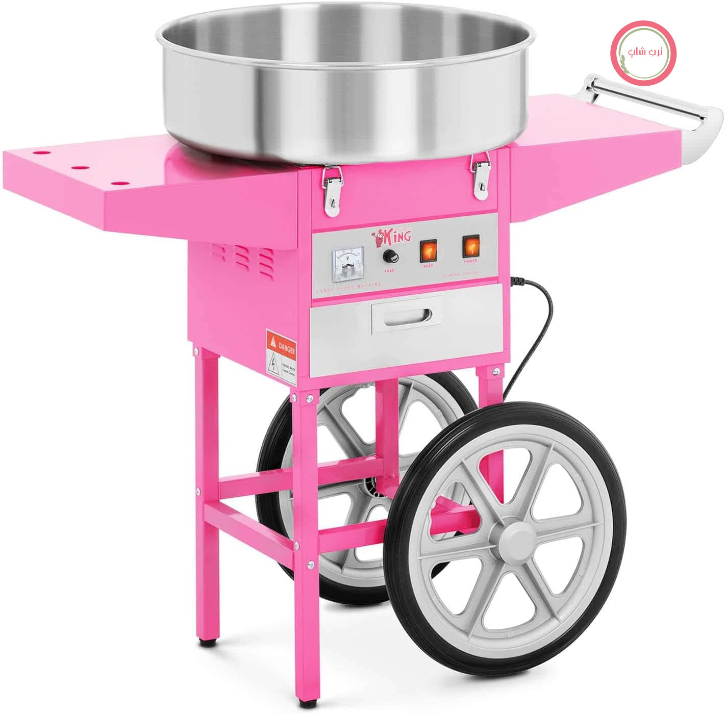 دستگاه پشمک ساز Royal Catering با چرخ دستی، قطر ۵۲ سانتی متر، ۱۲۰۰ وات، صورتی