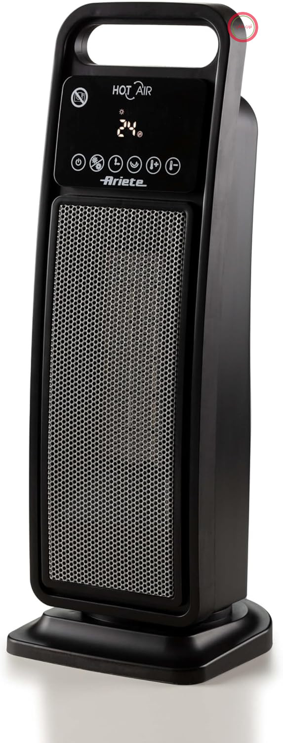 بخاری برقی برجی Ariete 8212، 2000 وات، قابلیت تهویه، قابلیت نوسان، تایمر تا 8 ساعت، صفحه نمایش LED، فناوری سرامیک، مصرف برق کم، مشکی
