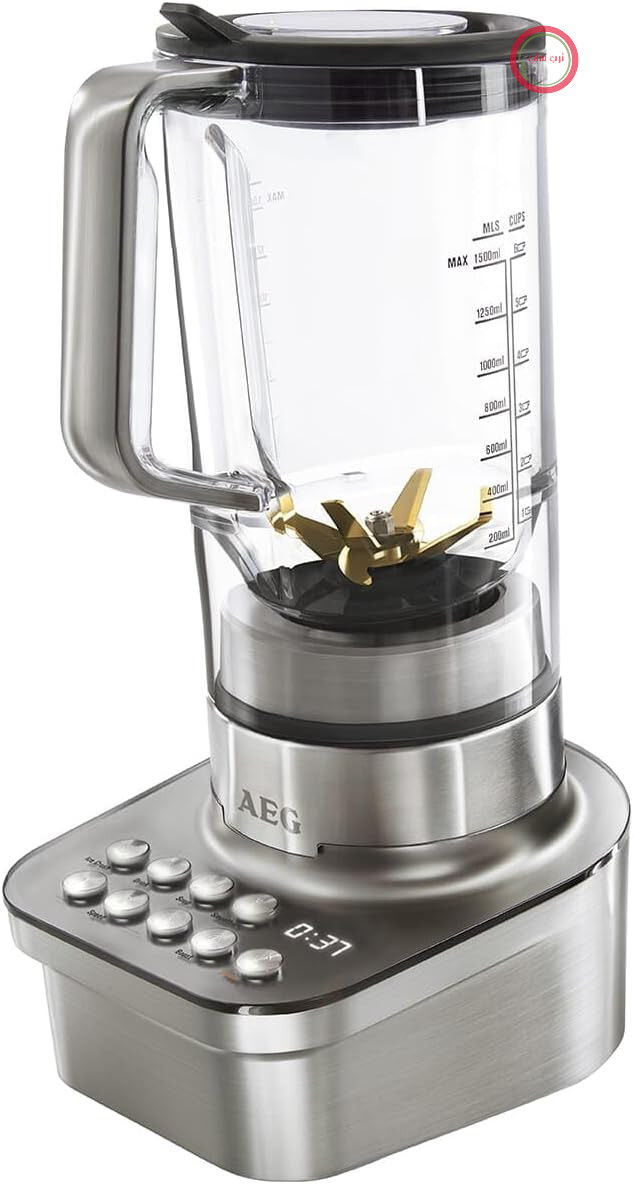 همزن ایستاده AEG SB 9300 (با قابلیت چرخش 10 درجه، تیغه تیتانیومی 6 پره، قدرت 1.6 اسب بخار، نمایشگر زمان باقیمانده، تنظیم سرعت، 3 سرعت، عملکرد پالس، 4 برنامه دستور پخت، پارچ 1.5 لیتری، استیل ضد زنگ برس خورده)