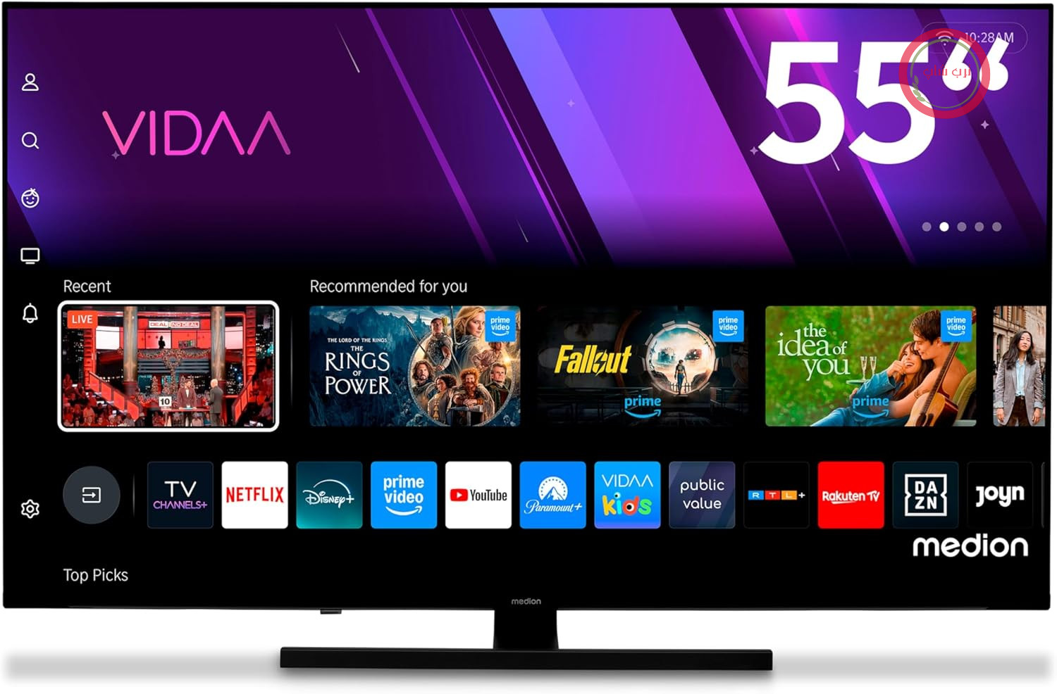تلویزیون MEDION 138.8 سانتی‌متر (55 اینچ) QLED مدل MEDION (تلویزیون هوشمند، Dolby Vision HDR، فروشگاه VIDAA، Prime Video، Disney+، DAZN، Paramount+، DTS X، Dolby Atmos، PVR، بلوتوث، MD 855600)