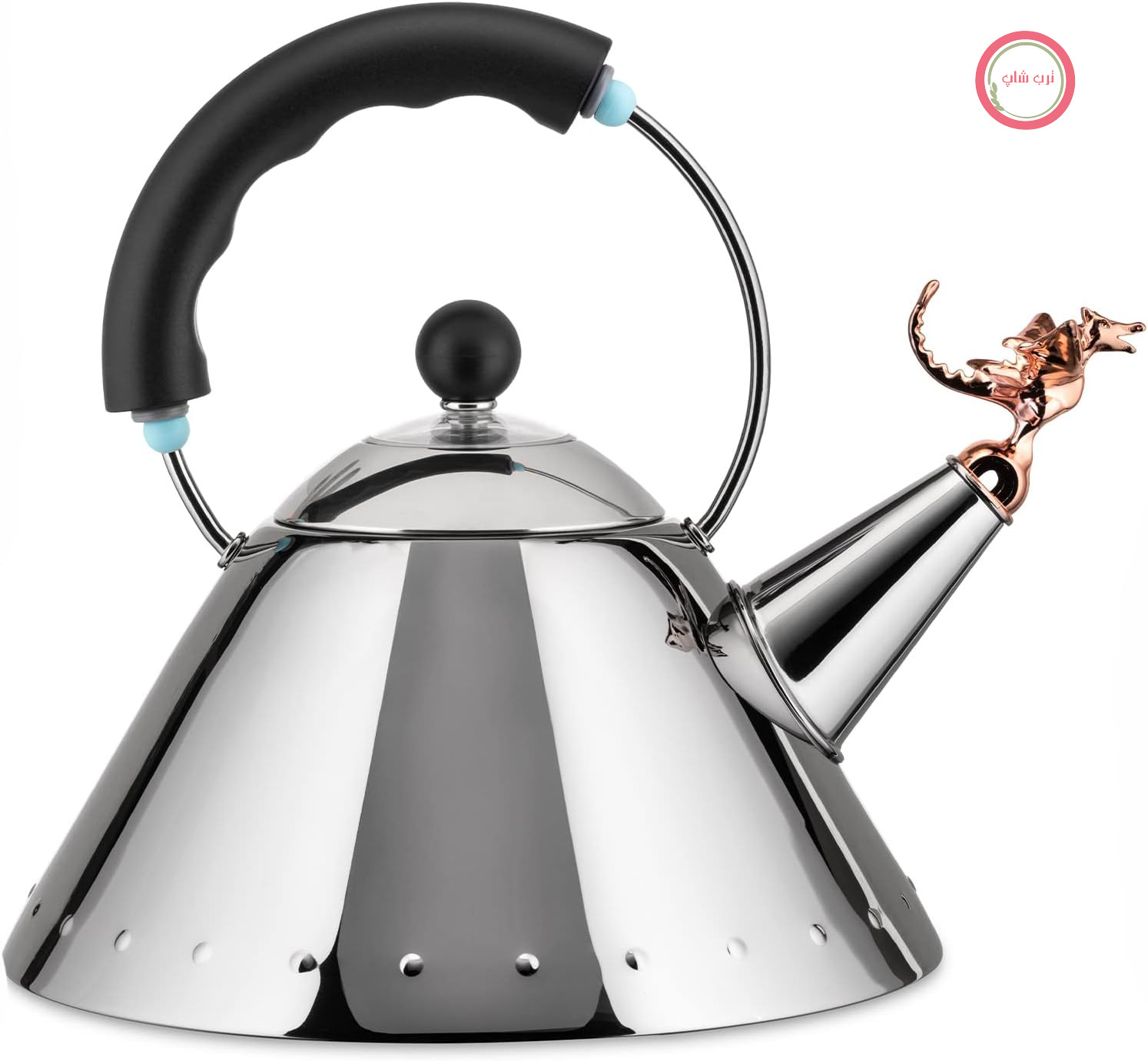 کتری چای Alessi 9093REX B Tea Rex - استیل ضد زنگ 18/10، براق، با دسته مشکی و شیار فلزی مسی به شکل یک خزنده ماقبل تاریخ
