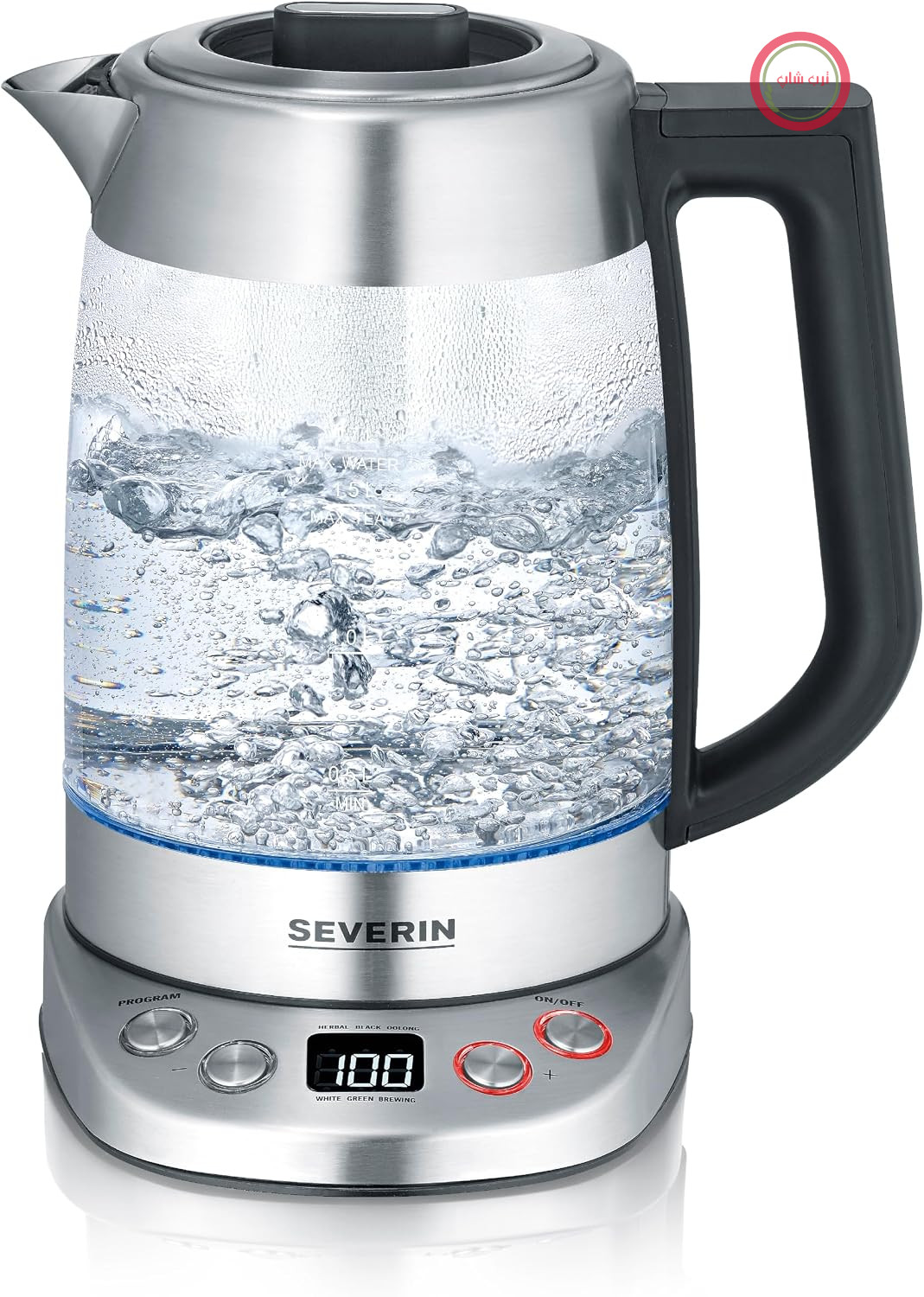 چایی ساز شیشه‌ای سورین آلمان SEVERIN مدل Deluxe، چای‌ساز با قابلیت تنظیم دما و زمان دم کردن، با ۵ برنامه چای و عملکرد گرم نگه‌داشتن، حداکثر ظرفیت آب ۱.۷ لیتر، ۳۰۰۰ وات، استیل ضد زنگ، WK 3480