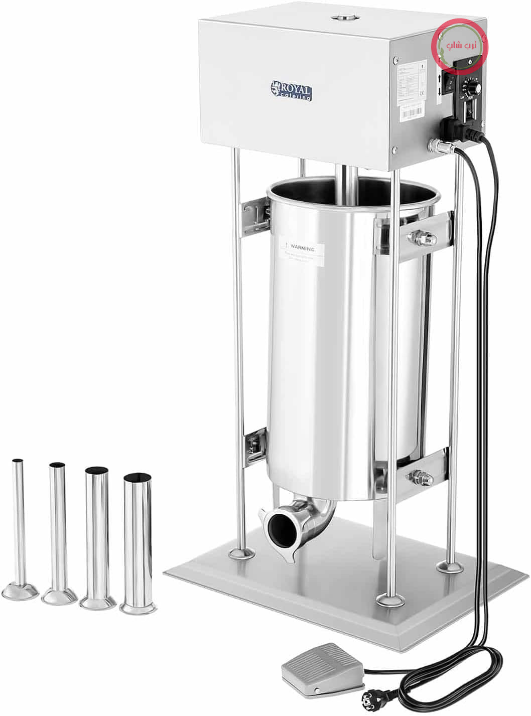دستگاه سوسیس ساز رویال کترینگ آلمان مدل RCWF-15LE-H، استیل ضد زنگ، برقی، 260 وات، ظرفیت 15 لیتر، 4 مخزن، پدال پایی