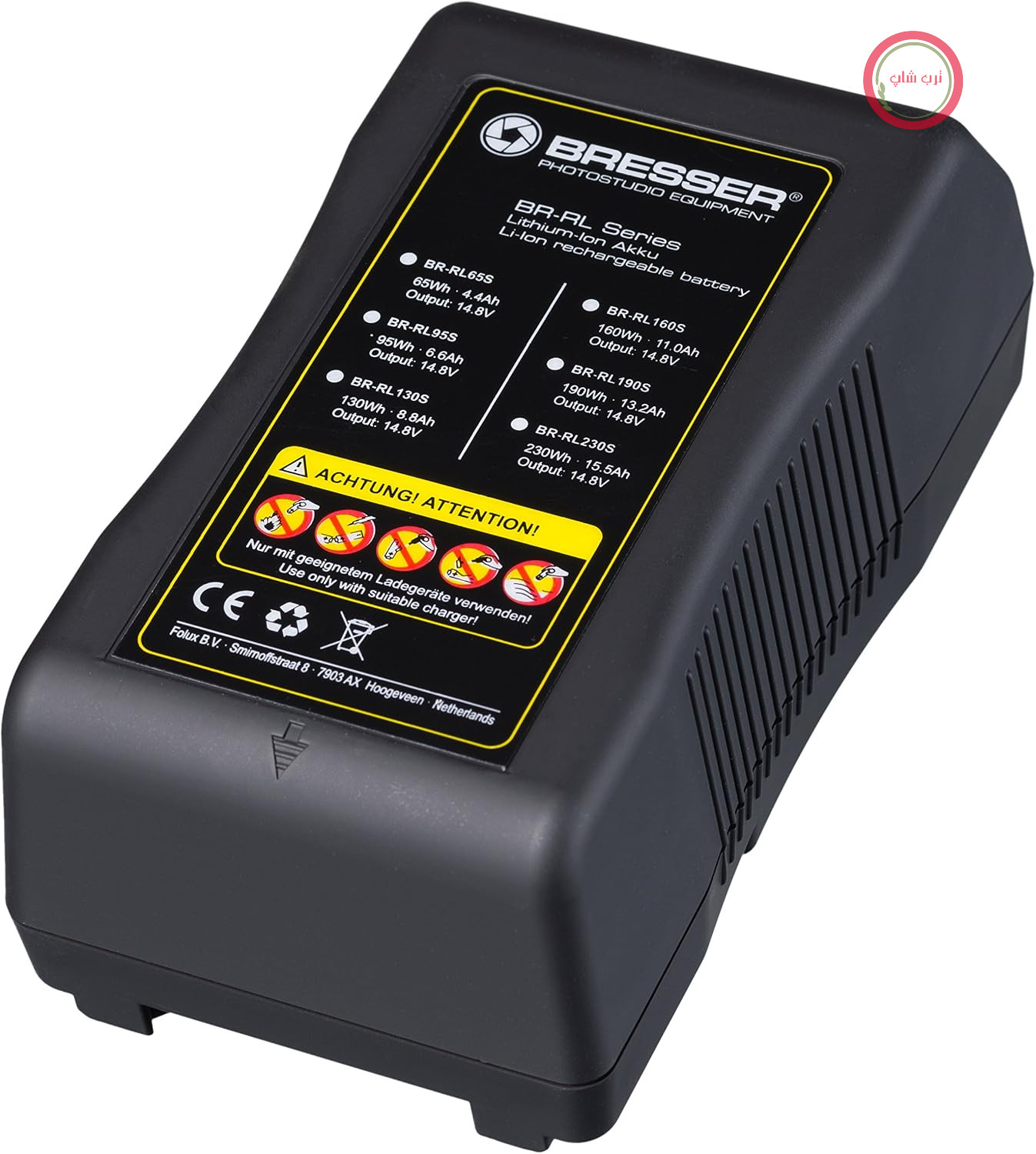 باتری Bresser BR-RL95WH V-Lock، ۹۵ وات ساعت، ۶.۶ آمپر ساعت، ۱۴.۸ ولت، روشنایی LED