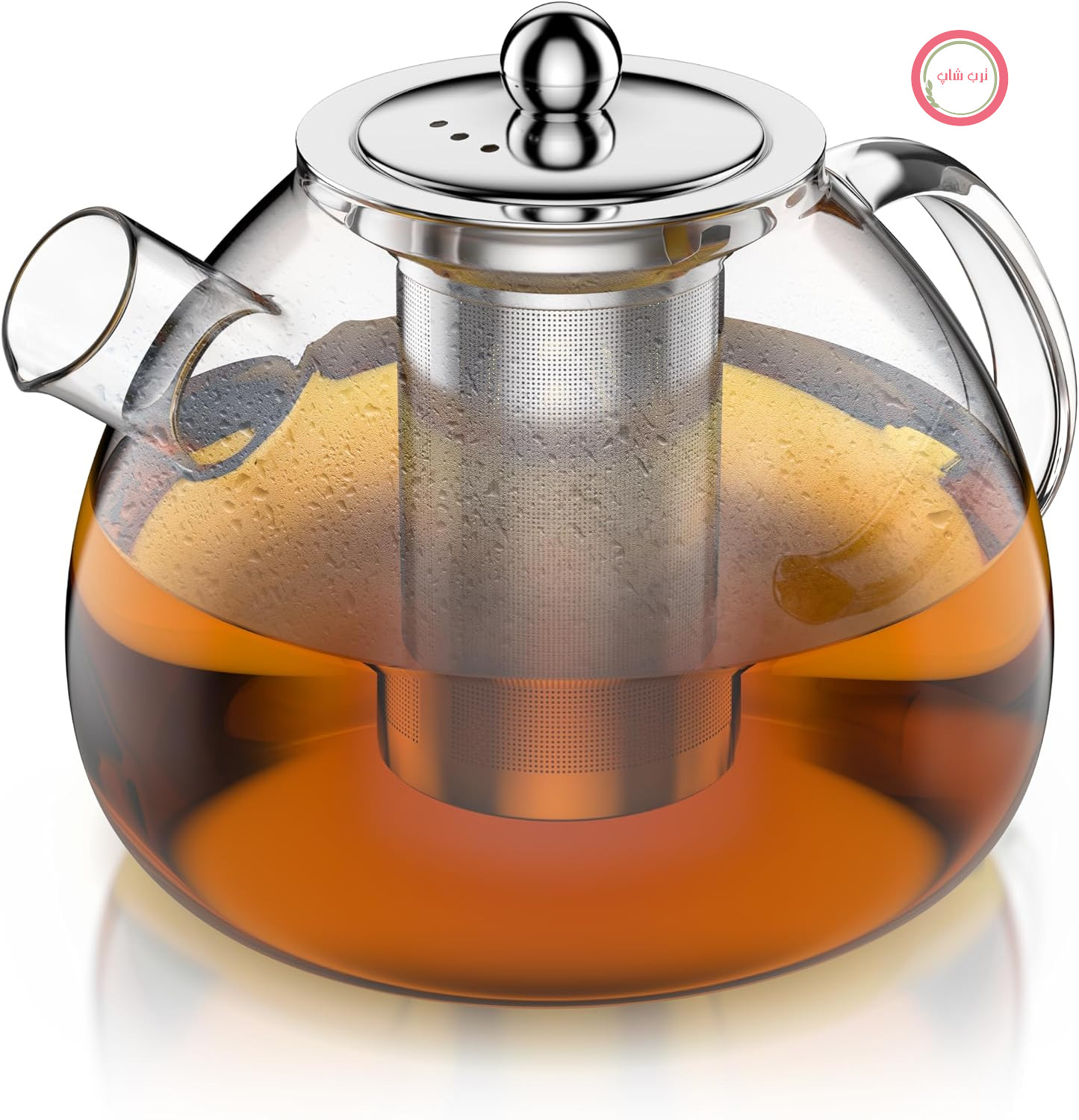 آرندو - قوری شیشه‌ای با دم‌آوری - 1500 میلی‌لیتر - ساخته شده از شیشه بوروسیلیکات - با دم‌آوری استیل ضد زنگ - توری ریز - مقاوم در برابر حرارت - قوری شیشه‌ای - برای چای دم‌کرده، دمنوش گیاهی، دمنوش میوه‌ای - چای‌ساز - بادوام - توری ریز