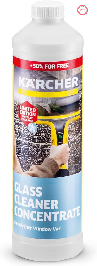 کنسانتره شیشه پاک کن Kärcher RM 500، نسخه محدود، گل سوسن سفید، 750 میلی لیتر، نسبت اختلاط 1:30، برای جاروبرقی شیشه ای بی سیم Kärcher WV یا برای استفاده دستی