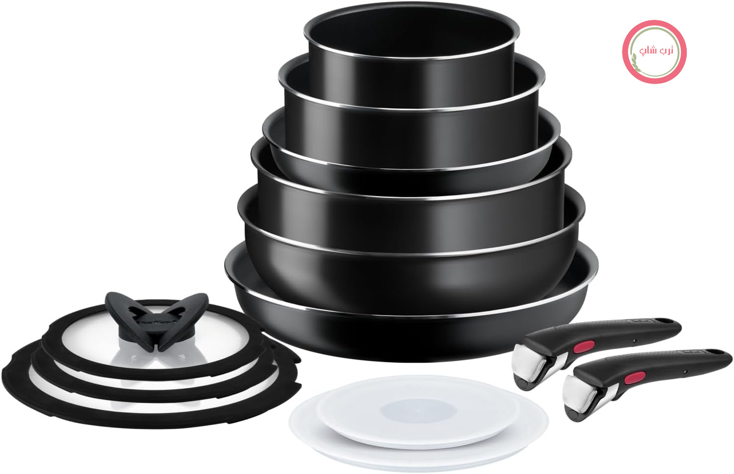 سرویس قابلمه و تابه ۱۳ پارچه Tefal Ingenio Easy On، دسته قابل جدا شدن، قابلیت روی هم قرار گرفتن، کم جا، قابلمه و تابه با روکش نچسب، حمل و تمیز کردن آسان، L15992
