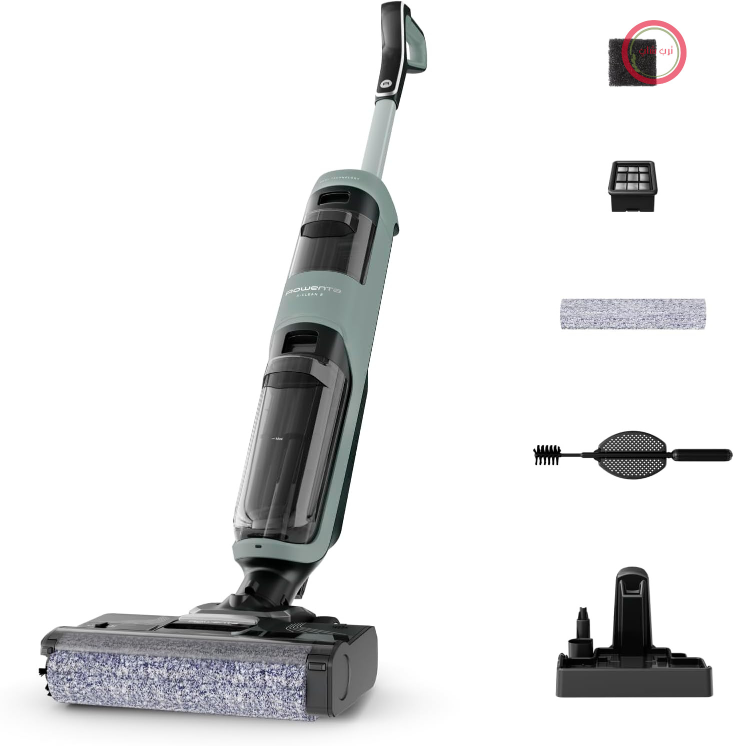 جارو شارژی روونتا آلمان Rowenta X-Clean 2، جاروبرقی دوکاره مخصوص خشک و تر، حالت‌های ECO/MAX برای نتایج بی‌نقص، سبک وزن ۱.۱ کیلوگرمی، غلتک خودکار، تمیزکننده لبه، چرخه تمیزکننده خودکار ۹۰ ثانیه‌ای، جنس اکالیپتوس، GZ2262E0