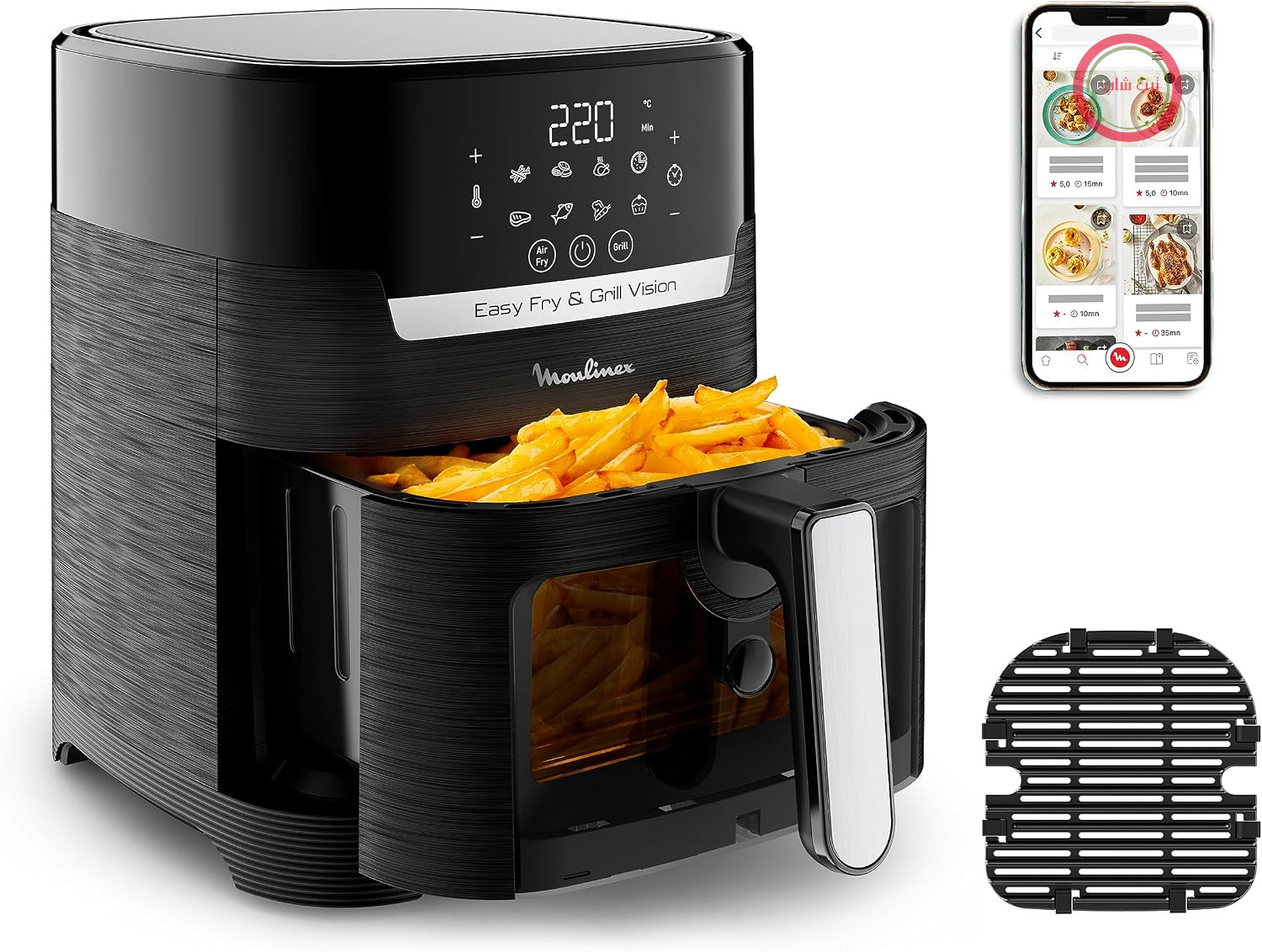 سرخ کن بدون روغن و گریل مولینکس فرانسه Moulinex مدل EZ5068 – ظرفیت ۴.۲ لیتر، پنجره مشاهده، ۱۰ برنامه پخت