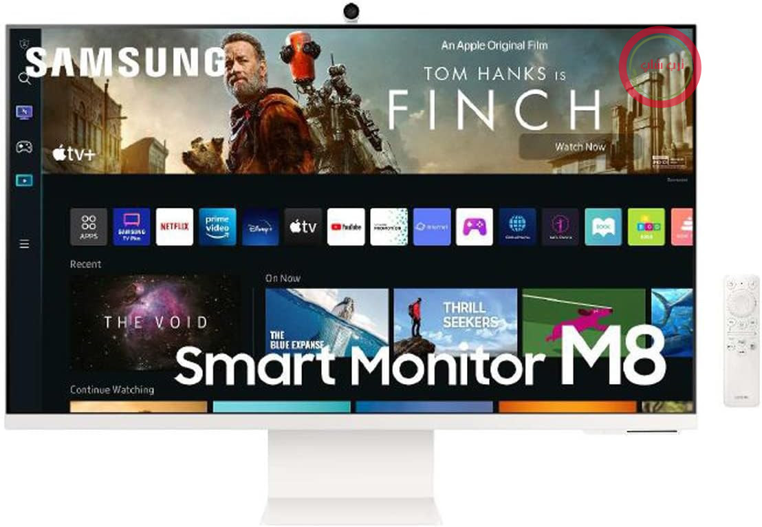 مانیتور هوشمند سامسونگ M8 مدل S32BM801UU، ۳۲ اینچ، پنل VA، مانیتور با بلندگو، وضوح تصویر 4K UHD، نرخ تازه‌سازی تصویر ۶۰ هرتز، طراحی تقریباً بدون قاب سه‌طرفه، شامل ریموت کنترل و وب‌کم، سفید