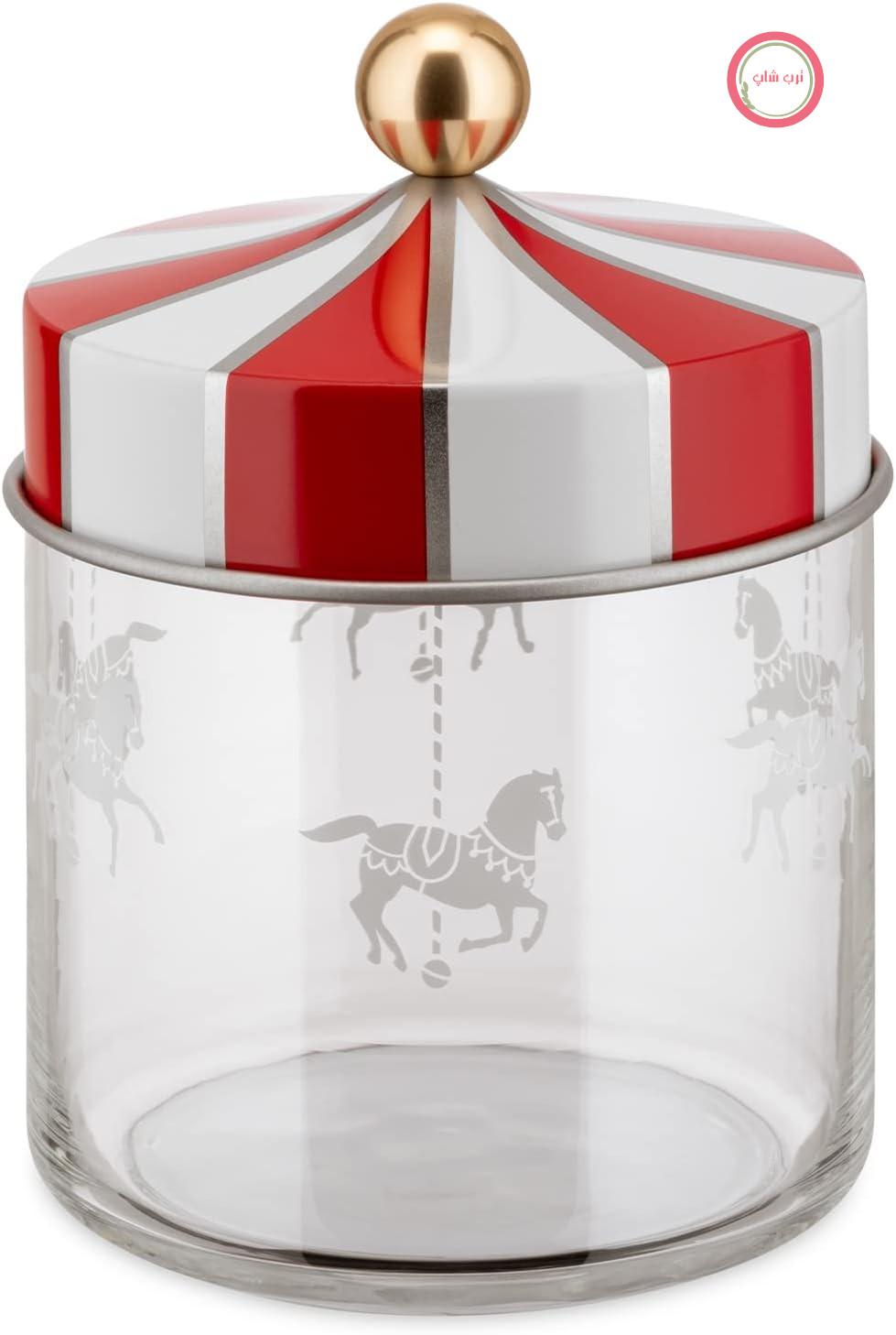 لیوان آشپزخانه طرح‌دار Alessi Circus MW30/75، مناسب برای غذاهای خاص، شیشه چاپ سیلک با درب پارچه‌ای، 75 میلی‌لیتر، چند رنگ