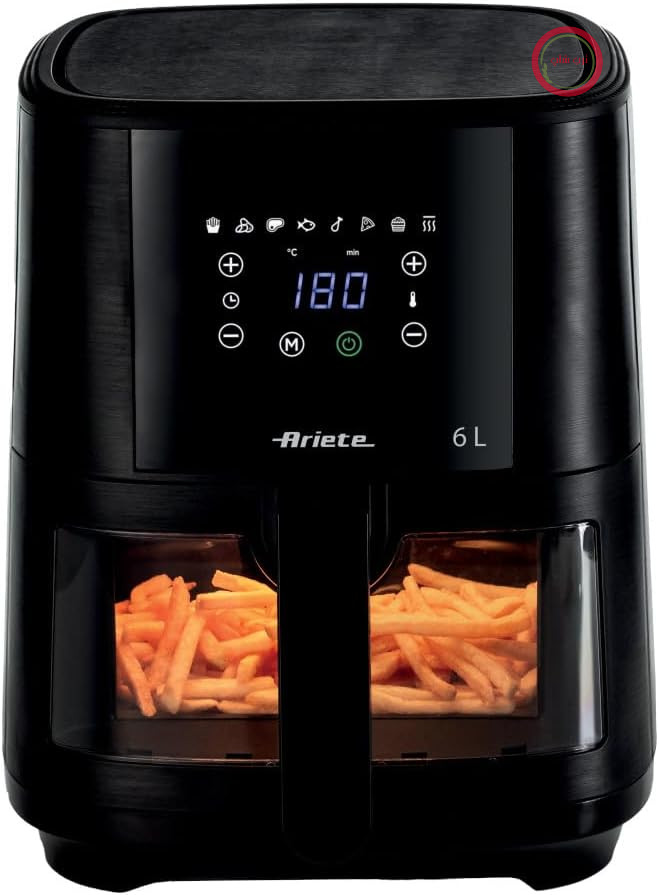 سرخ کن هوای گرم Ariete 4626 6 لیتری، سرخ کن بدون روغن، 1300 وات، ظرفیت 6 لیتر، ظرفیت پخت 2.5 کیلوگرم، 8 برنامه از پیش تعیین شده، دما تا 200 درجه، سبد شفاف برای نظارت بر پخت، مشکی