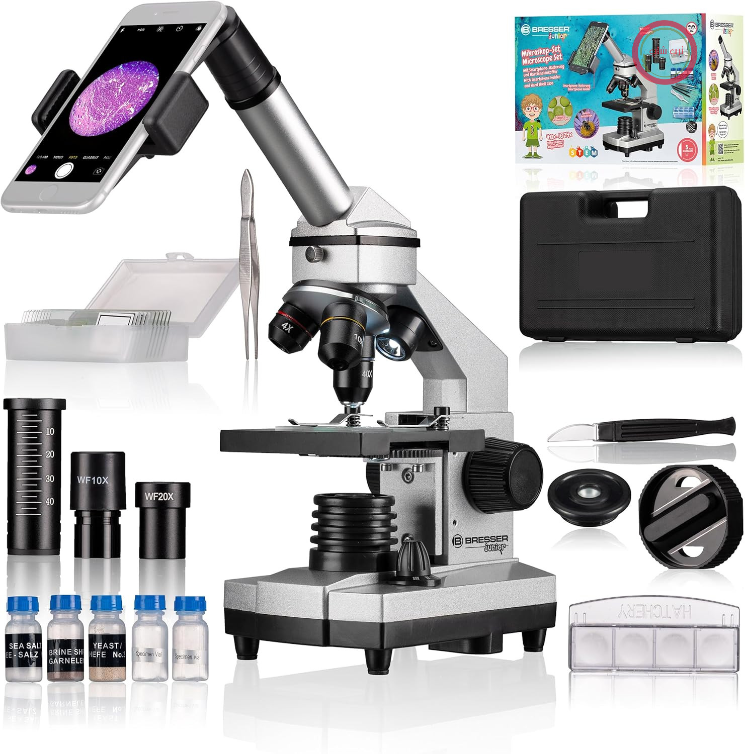 میکروسکوپ آموزشی برسر آلمان Bresser Biolux CA بزرگنمایی 40 تا 1024 برابر با هولدر موبایل