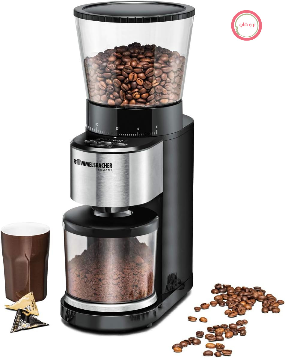 آسیاب قهوه ROMMELSBACHER EKM 500 - آسیاب مخروطی، ترازوی دقیق، نگهدارنده پورتافیلتر، ۳۹ حالت آسیاب، ۵ دکمه عملکردی برای استفاده فردی و انعطاف‌پذیر، مشکی/استیل ضد زنگ