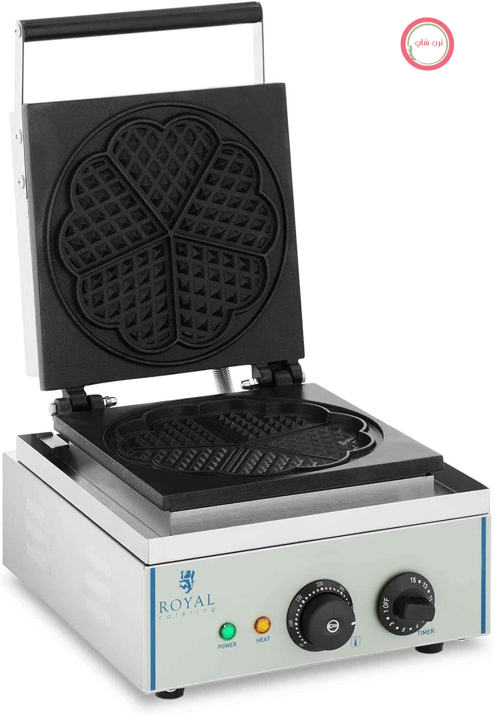وافل ساز صنعتی رویال کترینگ آلمان مدل Royal Catering RCWM-1500-H (به شکل قلب، 1500 وات، قطر 21 سانتی‌متر، تایمر 15 دقیقه‌ای، محفظه تفلون، استیل ضد زنگ)