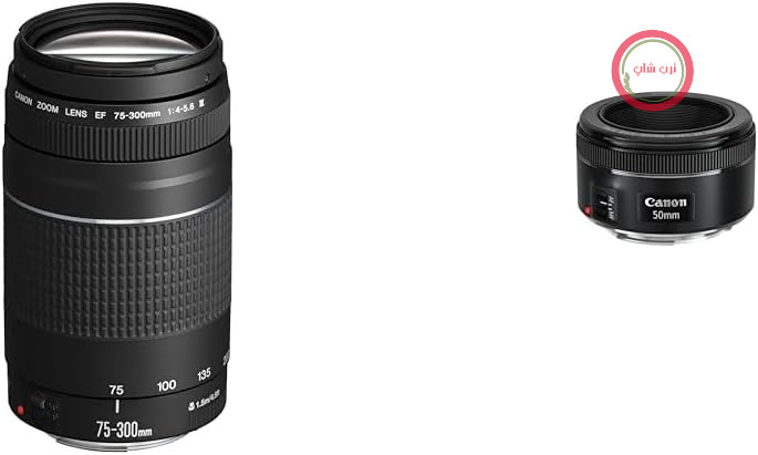 لنز زوم دوربین کانن ژاپن EF 75-300mm F4.0-5.6 III (با رزوه فیلتر ۵۸ میلی‌متر) مشکی و لنز EF 50mm F1.8 STM (با رزوه فیلتر ۵۸ میلی‌متر) مشکی