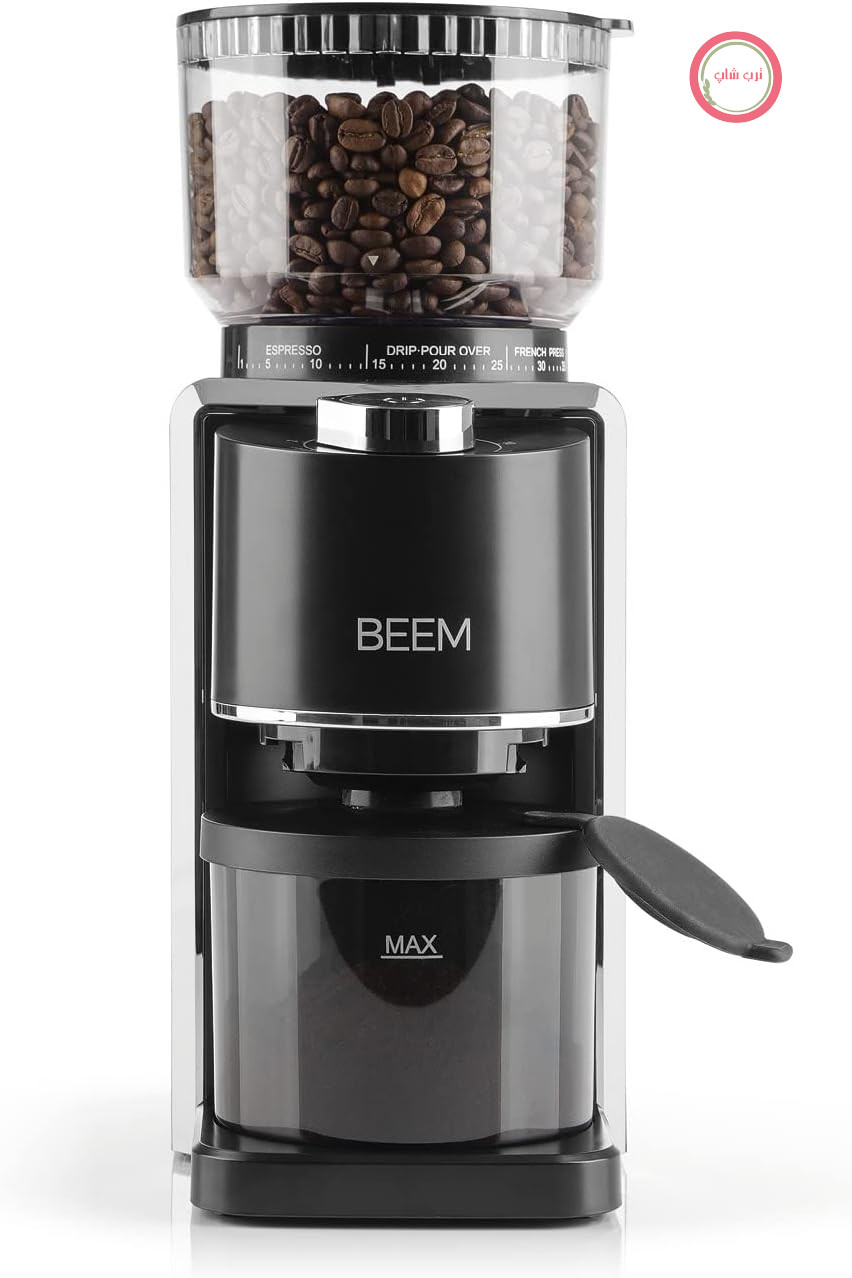 آسیاب قهوه برقی BEEM GRIND-PERFECT - 250 گرم | 35 حالت آسیاب، آسیاب مخروطی، تنظیم دوز از طریق ولوم (2-12 فنجان) | مستقیماً در پورتافیلترهایی با قطر 52-58 میلی‌متر آسیاب می‌کند