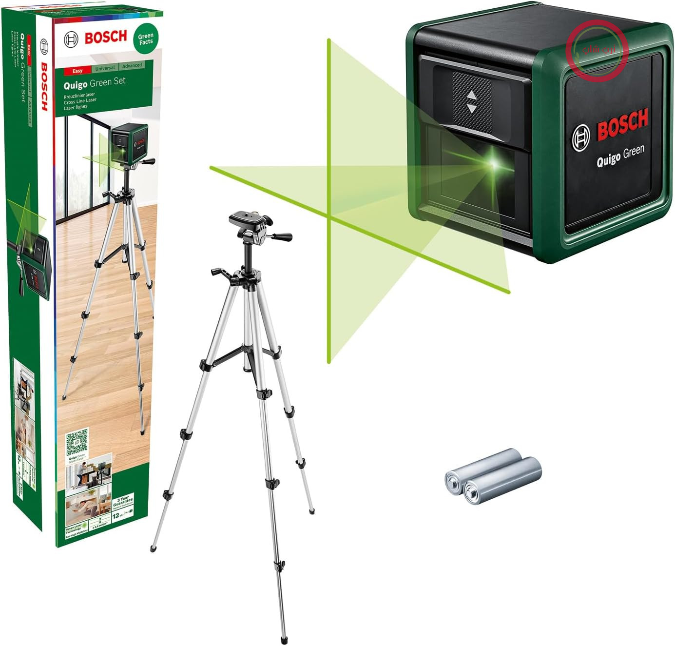 تراز لیزر خط زن بوش آلمان Bosch مدل Quigo با سه‌پایه (لیزر سبز برای دید بهتر