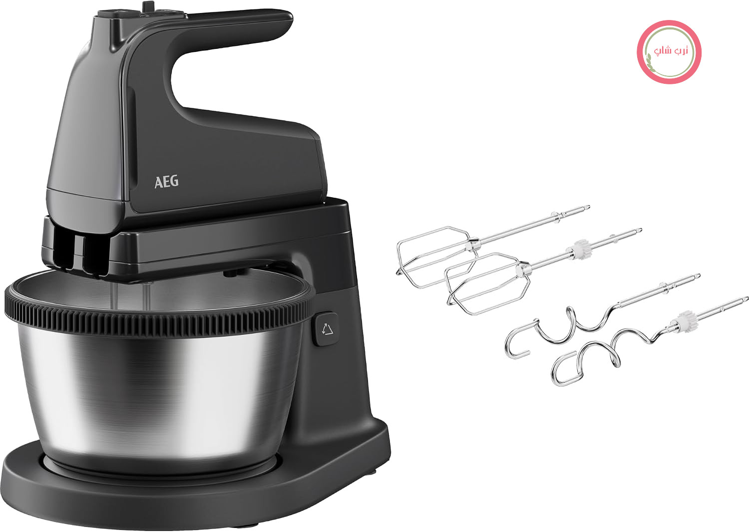 همزن ایستاده AEG ASM4B سری 5000 - موتور 500 وات، 5 حالت سرعت، عملکرد توربو، 2 همزن، 2 قلاب خمیر، قابل شستشو در ماشین ظرفشویی، 34٪ پلاستیک بازیافتی، پایه لوازم جانبی، خاکستری گرانیتی
