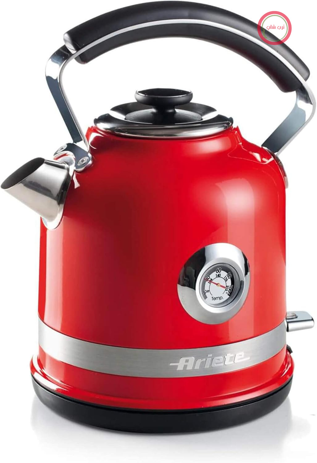 کتری برقی Ariete، Moderna 2854، کتری استیل ضد زنگ با دماسنج و نشانگر سطح آب، پایه بی‌سیم 360 درجه، خاموش شدن خودکار، ظرفیت 1.7 لیتر، 2000 وات، قرمز