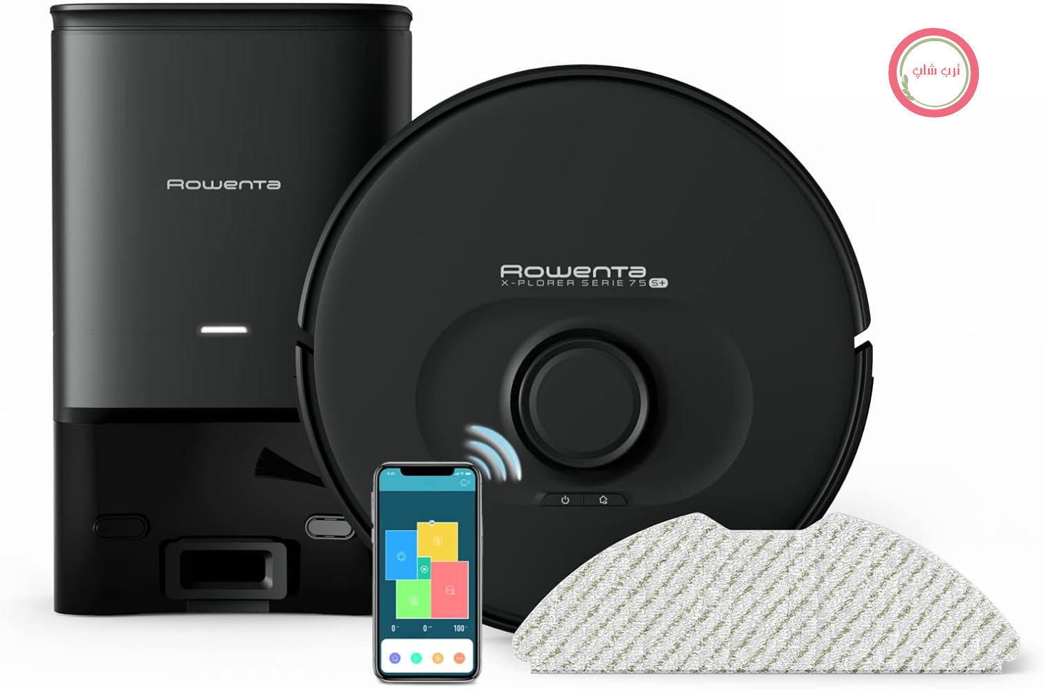 جارو رباتیک تی کش روونتا آلمان Rowenta X-Plorer سری 75+، 4 در 1 با قابلیت تی کشیدن، ایستگاه تخلیه خودکار، سیستم ناوبری لیزری، 3 حالت تمیز کردن، 120 دقیقه زمان اجرا، 4 ساعت زمان شارژ، مخزن گرد و غبار 0.26 لیتری، مشکی، RR8585