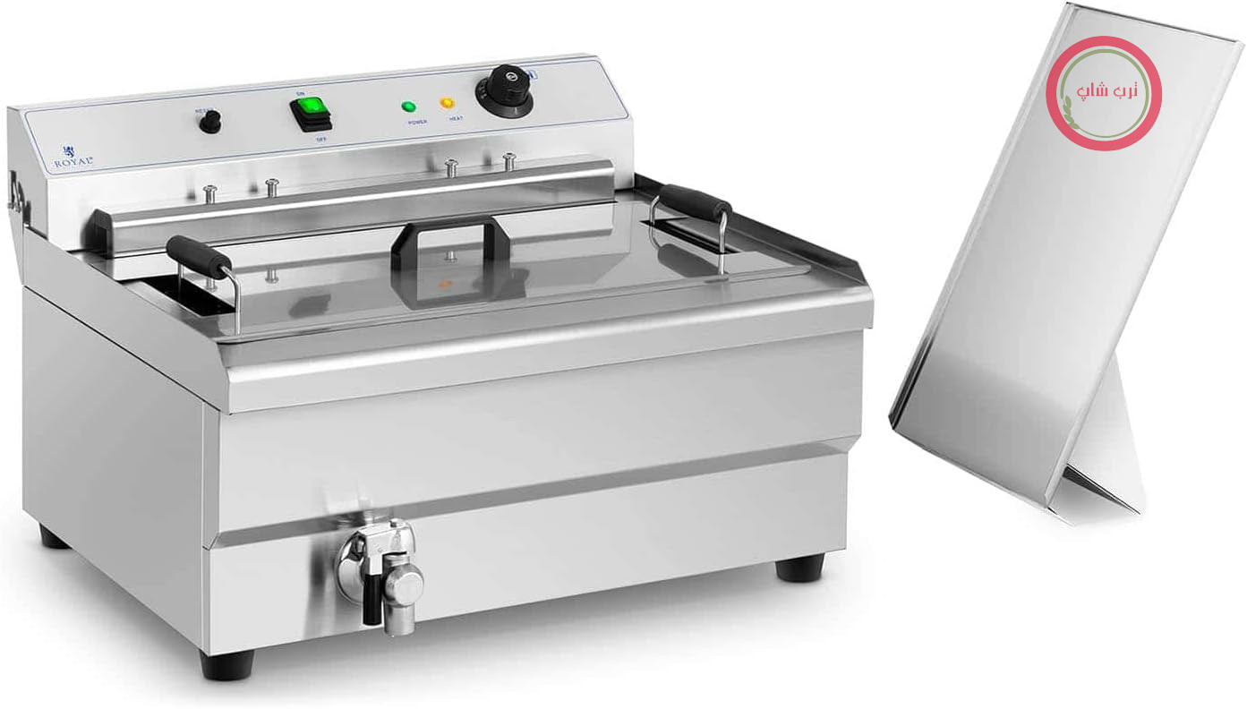 سرخ کن عمیق استیل ضد زنگ Royal Catering با طبقه 30 لیتر، 9000 وات، 50-190 درجه سانتیگراد، منطقه سرد، درب تخلیه چربی، سرخ کن نانوایی
