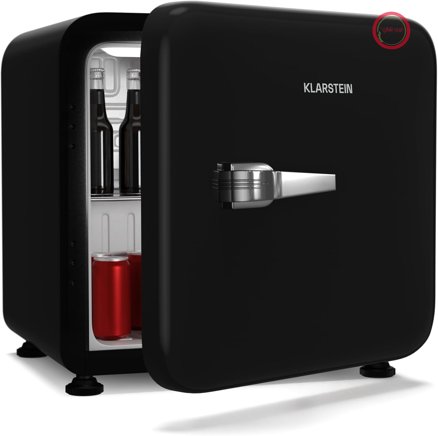 یخچال کوچک Klarstein Audrey Evo 43L - طراحی قدیمی، صدای کم ۴۰ دسی‌بل، کمپرسور، پایه‌های قابل تنظیم، درب دو طرفه، یخچال کوچک برای اتاق خواب‌ها و دفاتر، مشکی
