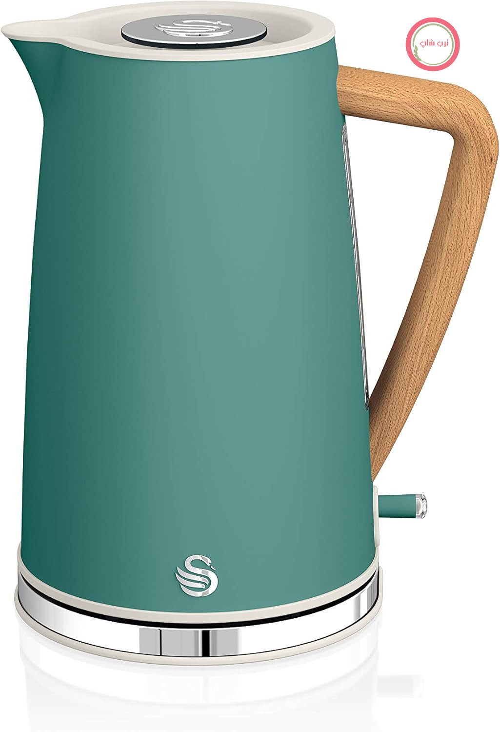 کتری برقی فوق سریع سوان انگلستان Swan Nordic، بی‌سیم، طراحی مدرن، ۱.۷ لیتر، ۲۲۰۰ وات، دسته چوبی، خاموش شدن خودکار، سبز