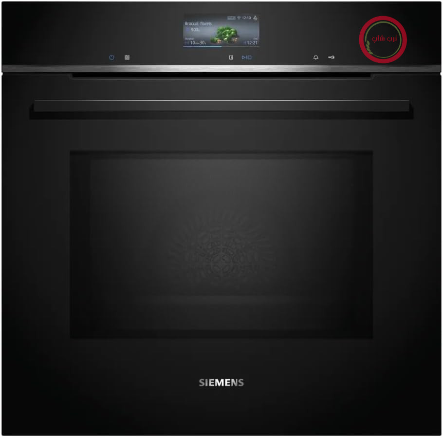 فر توکار هوشمند زیمنس HM736GAB1، مدل iQ700 با قابلیت مایکروویو، 60 در 60 سانتی‌متر، ساخت آلمان، 800 وات، مشکی، تمیزکننده خودکار ecoClean & humidClean، سرخ کردن در هوا، کنترل پخت، صفحه لمسی رنگی