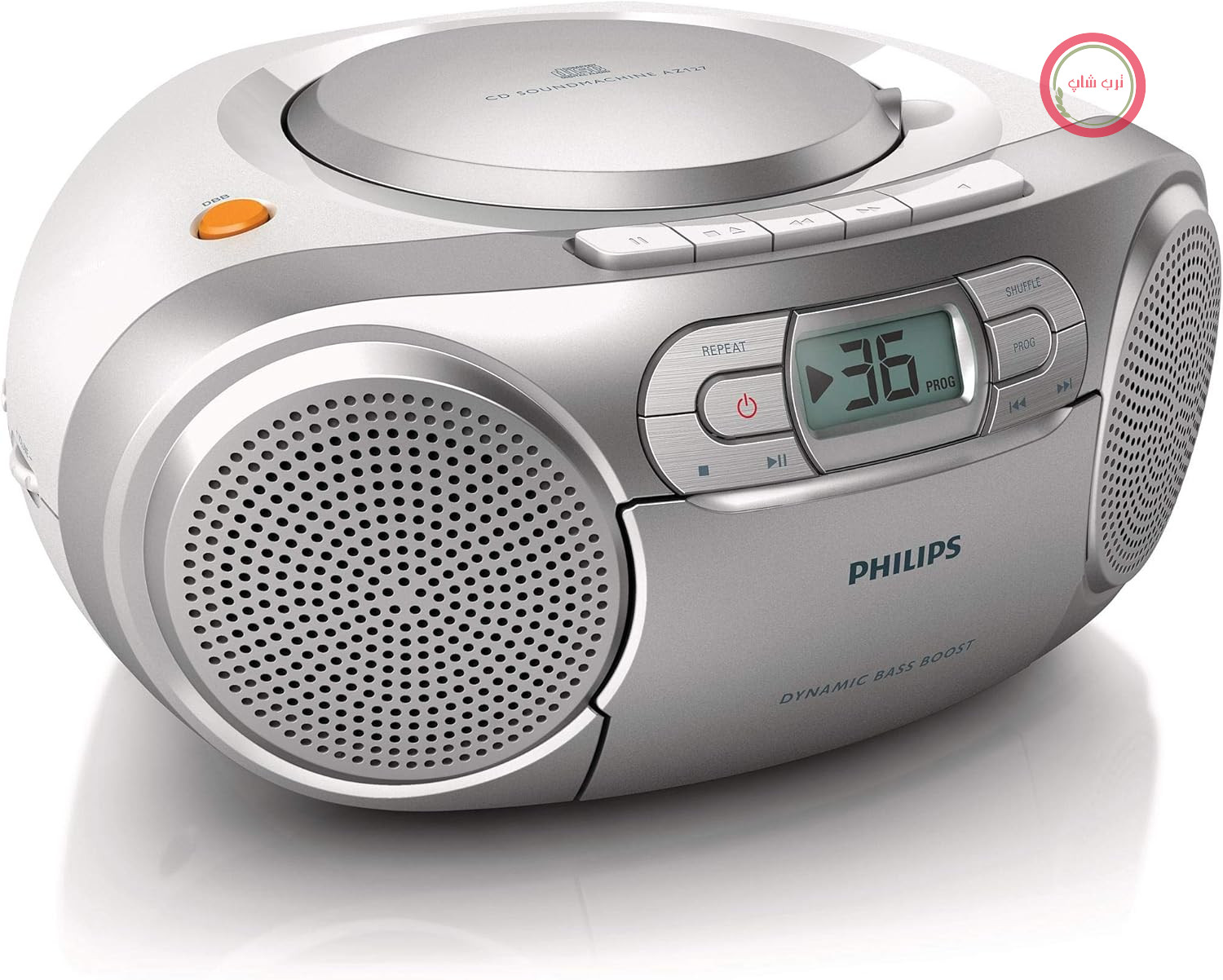 دستگاه پخش سی‌دی فیلیپس AZ127/12، پخش‌کننده سی‌دی قابل حمل (رادیو FM، سی‌دی، دک کاست، تقویت‌کننده باس پویا، ورودی صدا) نقره‌ای