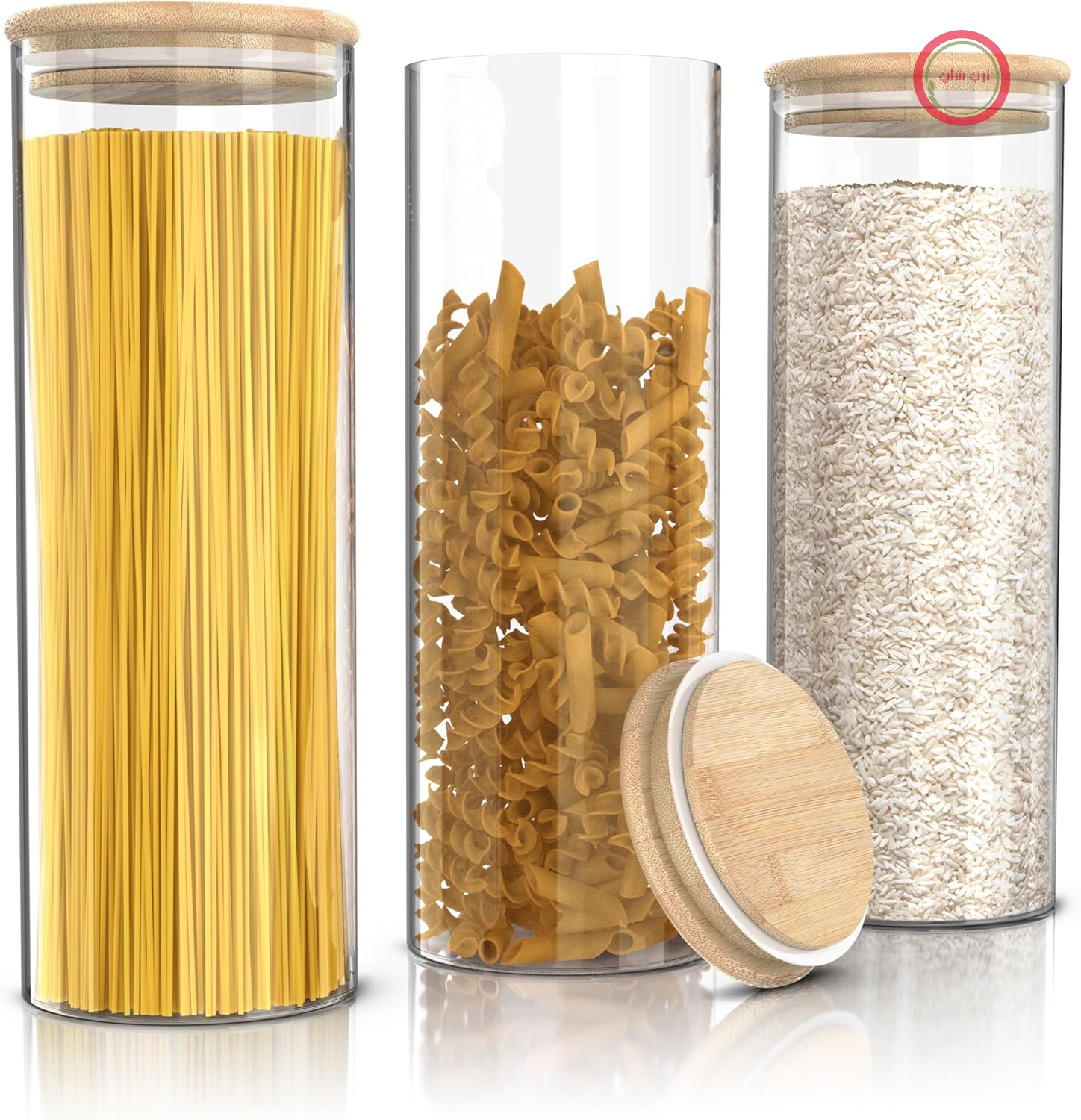 Arendo - شیشه‌های نگهداری با درب، 2 لیتر - مجموعه 3 عددی - 10 × 28 سانتی‌متر / - ظروف شیشه‌ای - مقاوم در برابر حرارت - شیشه‌های نگهداری با درب چوبی - بدون درز - برای موسلی، شکر، آرد، اسپاگتی، قهوه، برنج