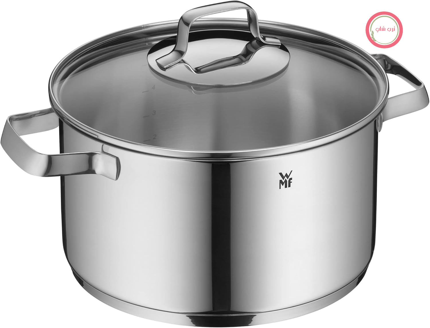 قابلمه بزرگ WMF Belmonte، 24 سانتی‌متر، درب شیشه‌ای، قابلمه 5.7 لیتری مناسب برای اجاق گازهای القایی، استیل ضد زنگ Cromargan براق، بدون پوشش