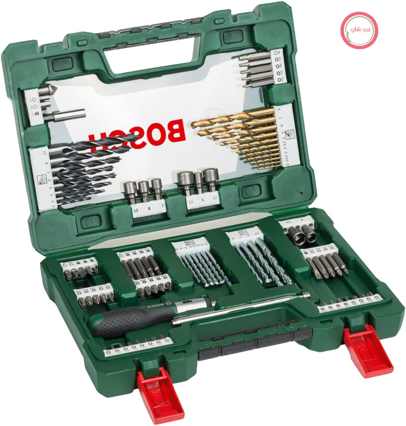 مجموعه مته و پیچ‌گوشتی بوش Bosch به همراه پیچ‌گوشتی جغجغه‌ای و دسته مغناطیسی، ۹۱ قطعه