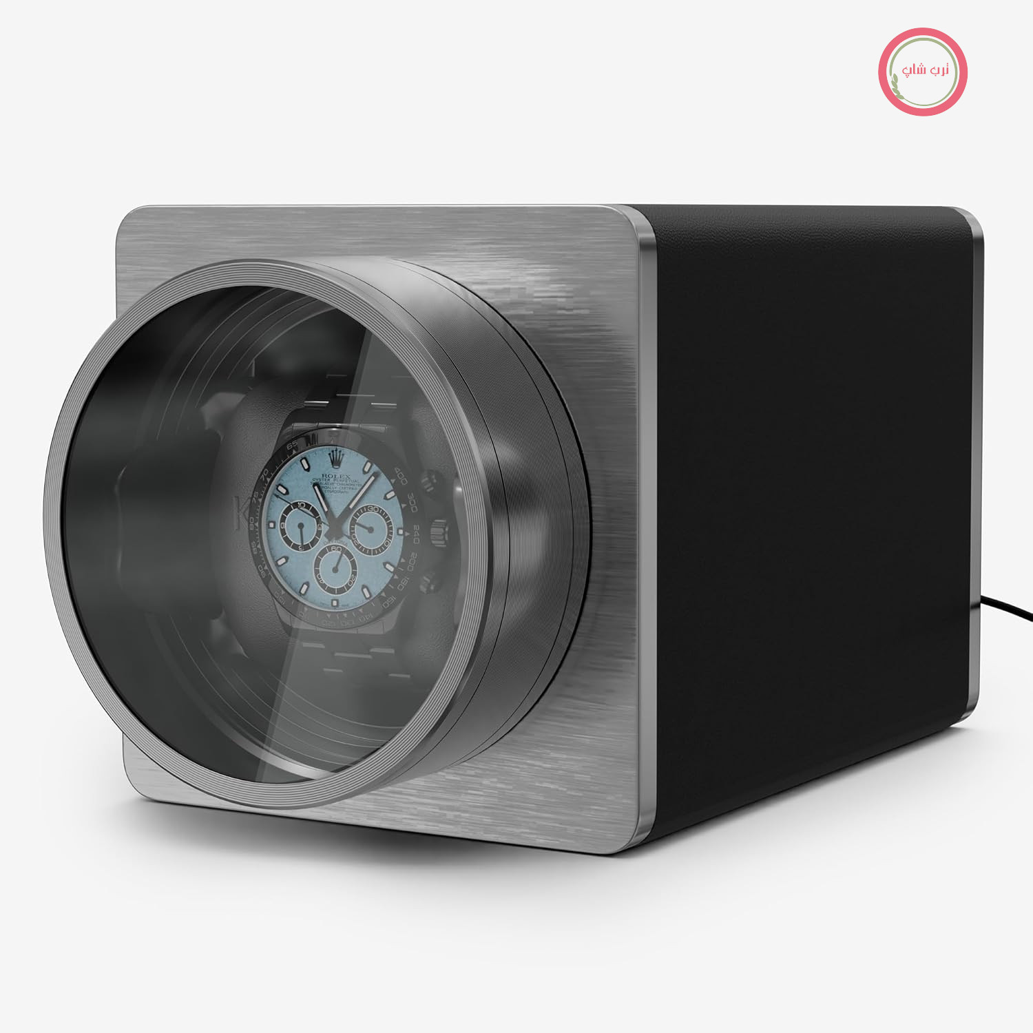 کوک‌کننده ساعت Klarstein TimeSync - طراحی زیبا ساخته شده از چرم وگان و شیشه سکوریت، موتور بی‌صدای Mabuchi، 5 TPD، باتری/برق، برای 1 ساعت اتوماتیک، مشکی-نقره‌ای