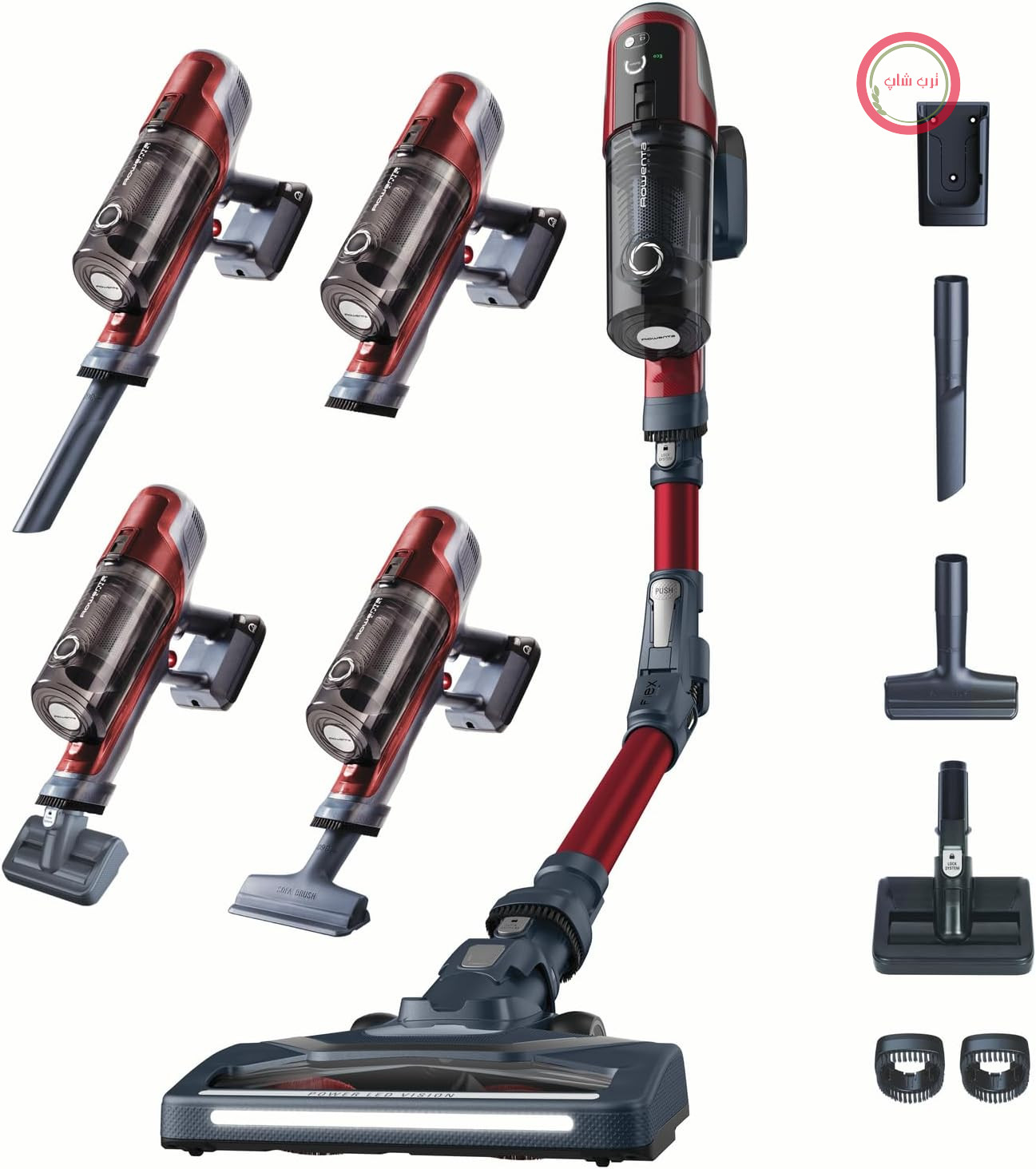 جارو شارژی روونتا آلمان بی‌سیم Rowenta X-Pert 6.60، لوازم جانبی حیوانات خانگی، نمایشگر LED، مفصل انعطاف‌پذیر، 100 وات، باتری قابل جدا شدن، مناسب برای انواع سطوح، تا 45 دقیقه کارکرد، نصب روی دیوار، قرمز-خاکستری، RH6471