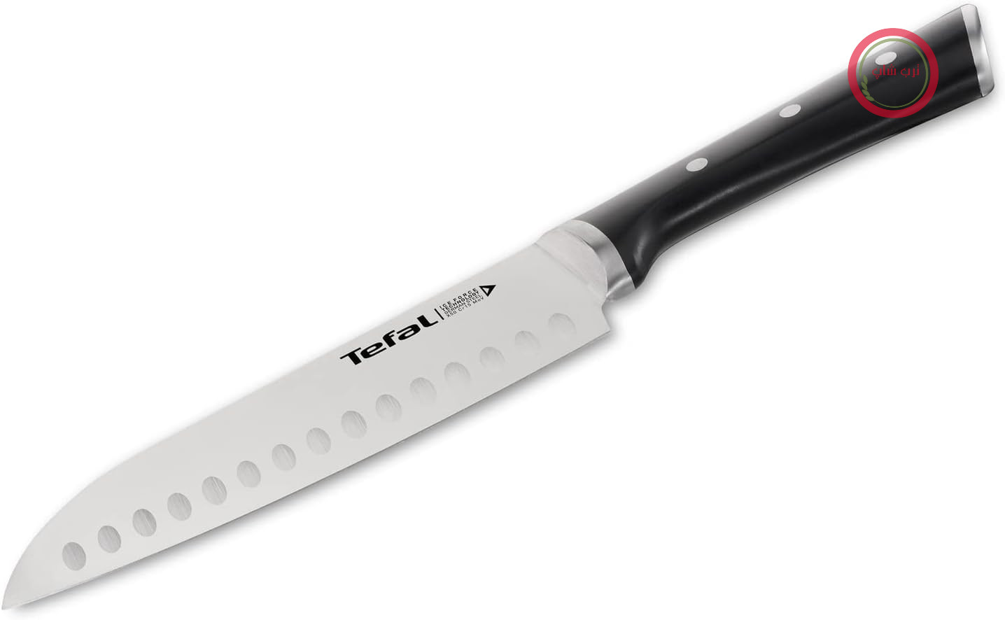 چاقوی سانتوکو Tefal Ice Force، تیغه ۱۸ سانتی‌متری، محافظ خوردگی، محافظ دست، ساخت آلمان، فولاد ضد زنگ، عملکرد برش و تیزی طولانی مدت، فولاد ضد زنگ/مشکی، K23206