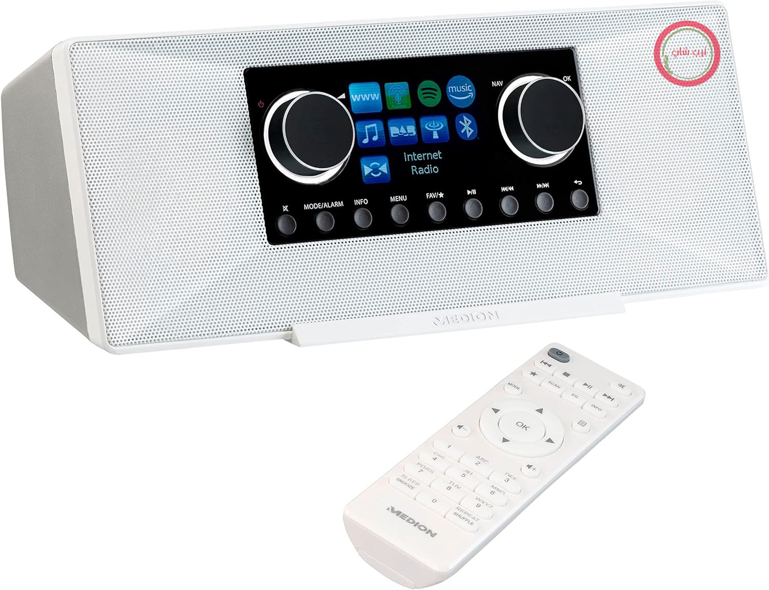 رادیو اینترنتی MEDION P85333 با DAB+ (وای‌فای، FM، Spotify Connect، Amazon Music، USB، جک هدفون، AUX، خروجی استریو RCA، تایمر خواب) سفید