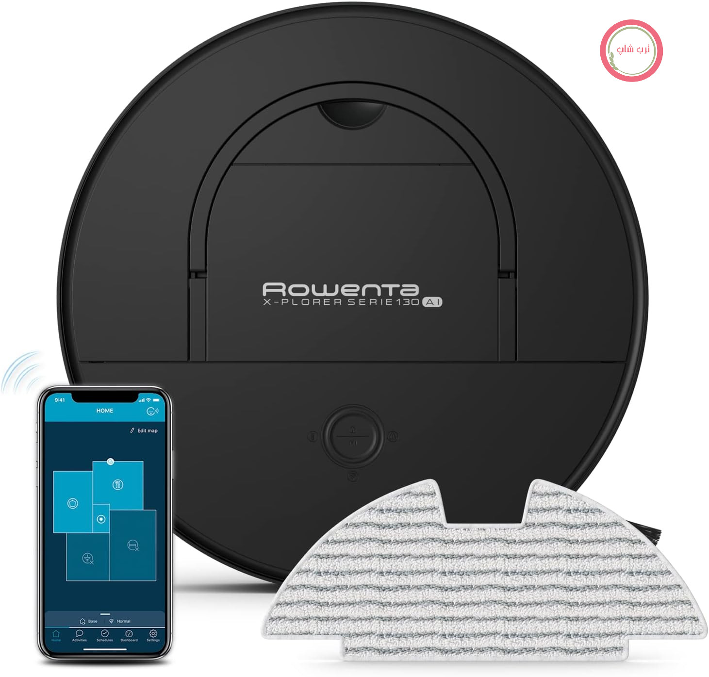 جارو رباتیک تی کش روونتا آلمان Rowenta X-Plorer Series 130 AI، 4 در 1 با قابلیت تی کشیدن، سیستم ناوبری لیزری + دوربین، 4 حالت تمیز کردن، 120 دقیقه زمان اجرا، 3 ساعت زمان شارژ، 0.7 لیتر حجم، مشکی، RR9065
