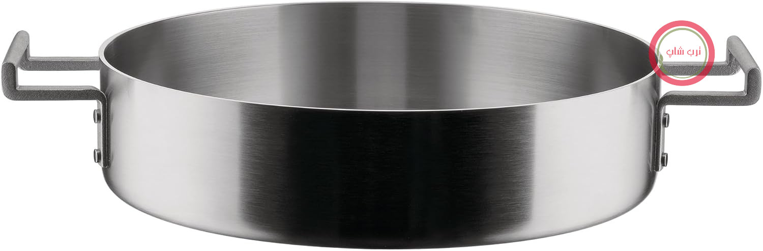 قابلمه طرح سه لایه Alessi Convivio DC102/28 با دو دسته، مناسب برای پخت القایی، استیل ضد زنگ و PVD با پایه استیل مغناطیسی، 28 سانتی متر، روکش ساتن
